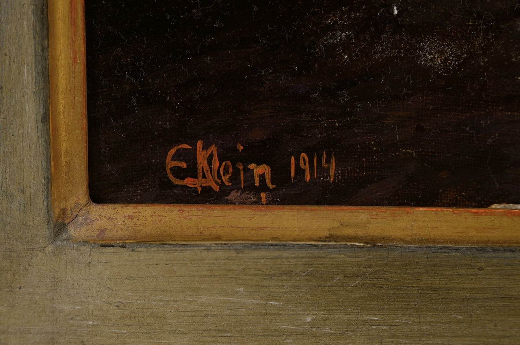 Detail a: Erna Klein, geb. 1890 Horn, war tätig in Wien und ab 1938 in den USA, hier: Löwenpaar am Strand, Öl/Lwd, signiert und datiert 1914, ca. 56.5x71cm, ...