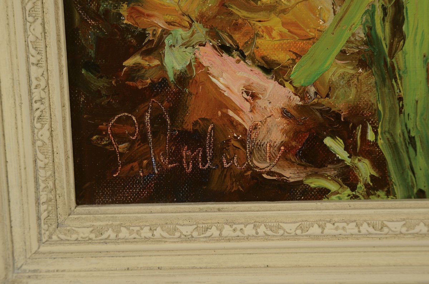 Detail a: Siegfried Rodul, Maler des 20. Jh., Seerosen, rückseitig betitelt und signiert, Öl/Lwd, links unten signiert, auf dem Keilrahmen vermerkt:. Rodul ...