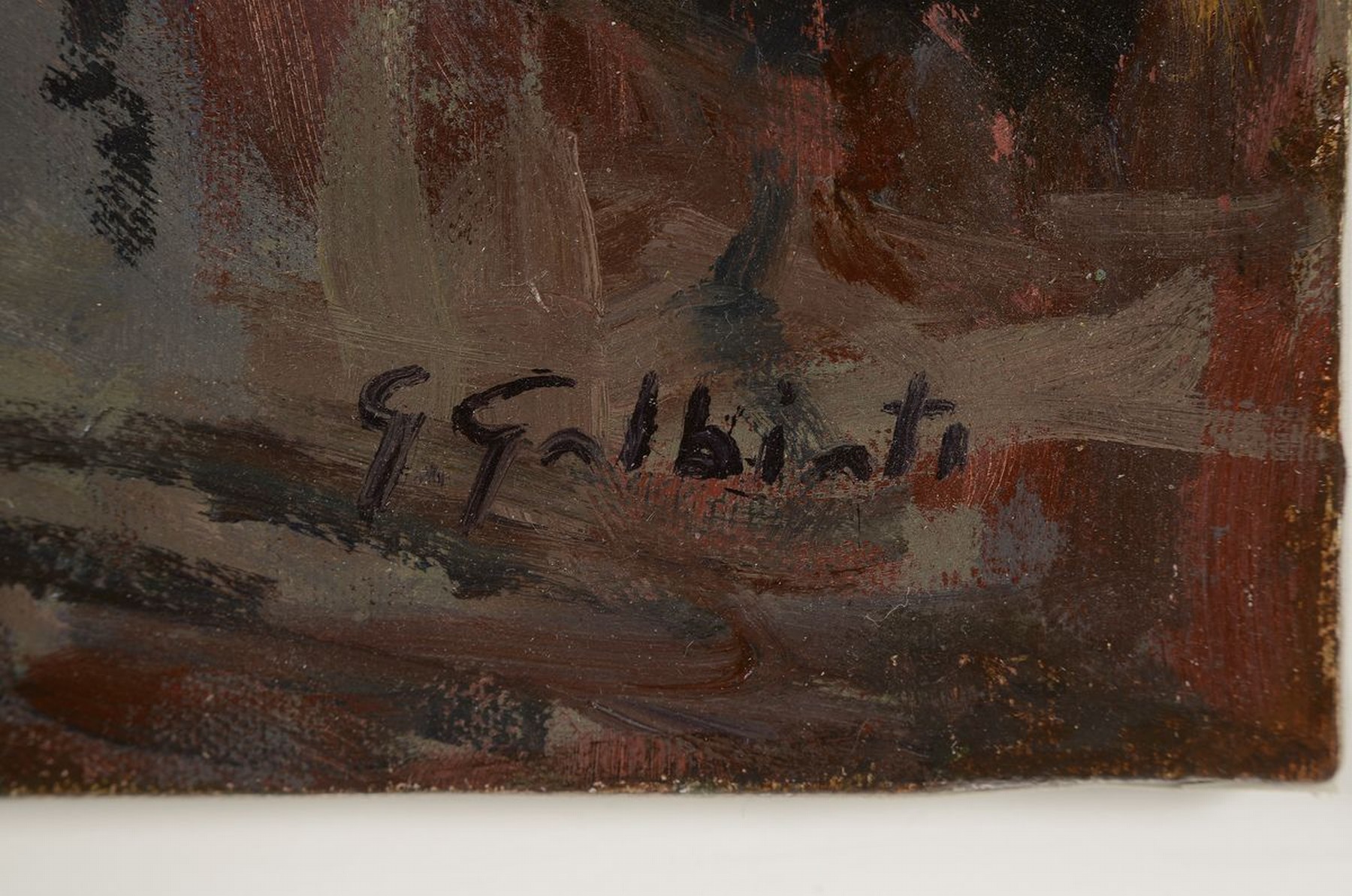 Detail a: Giacinto Galbiati, 1908-1992, Schiffe im Hafen, Öl/Lwd, rechts unten signiert, rückseitig mit handschriftlicher Widmung von 1971, ca. 30x40cm, R. ...