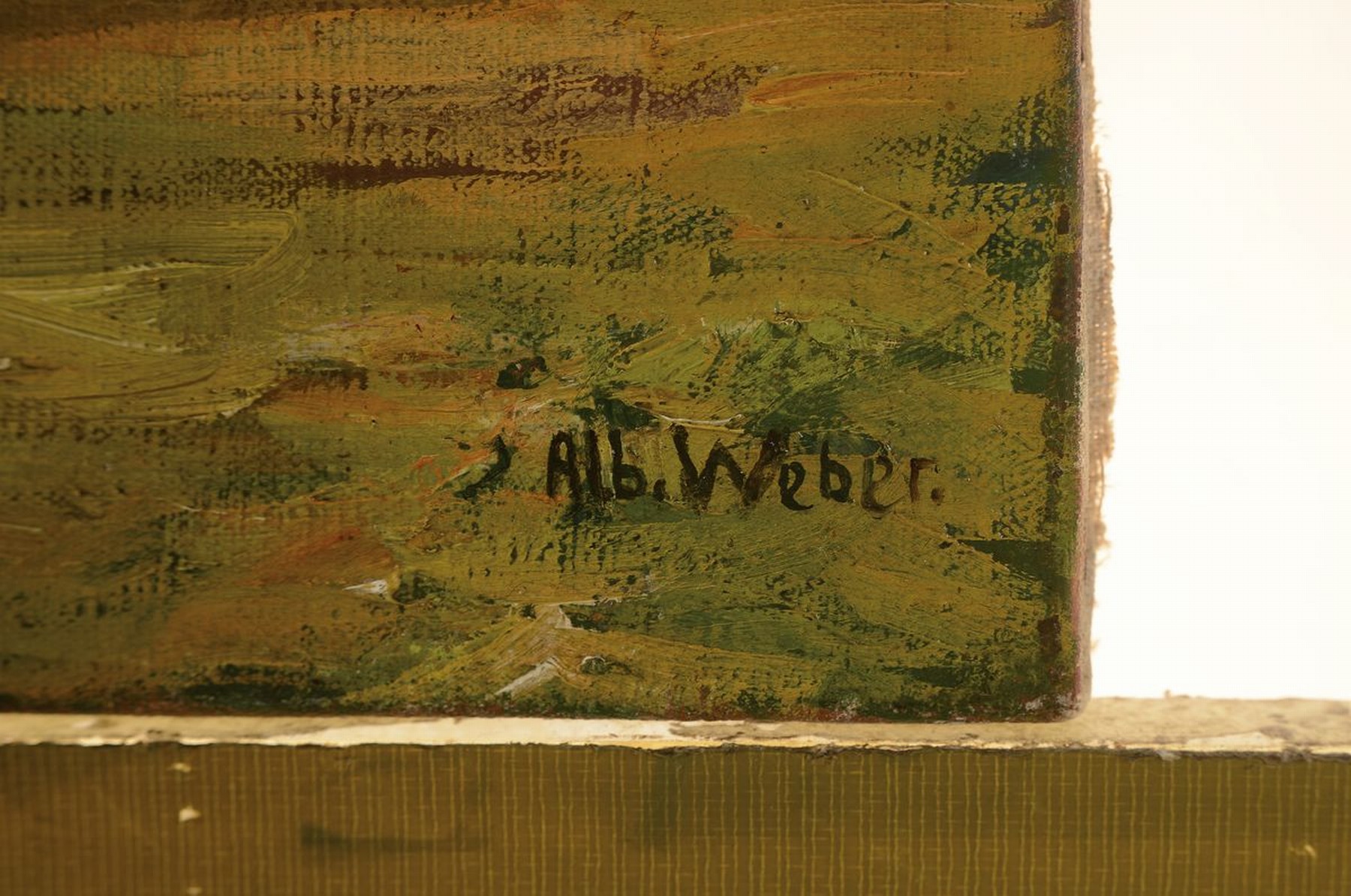 Detail a: Alb. Weber, Münchener Maler, um 1910, Windhund und zwei Enten auf der Wiese, Öl/Lwd, rechts unten signiert, rückseitig bez.: Alber Weber München ...