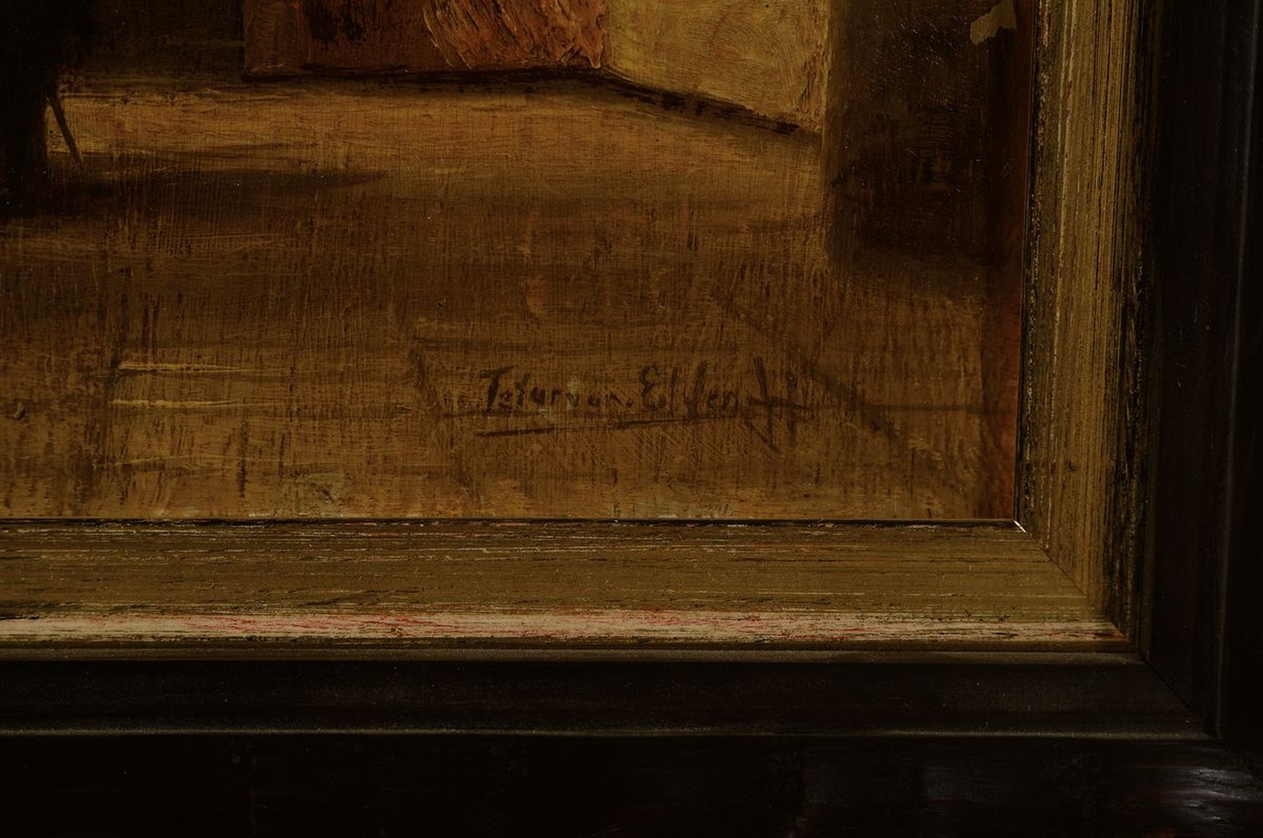 Detail a: Jean Baptist Tetar van Elven, 1805 - 1879, Kircheninterieur mit zwei Herren, Öl/Lwd, signiert, ca. 40 x 30 cm,Rahmen