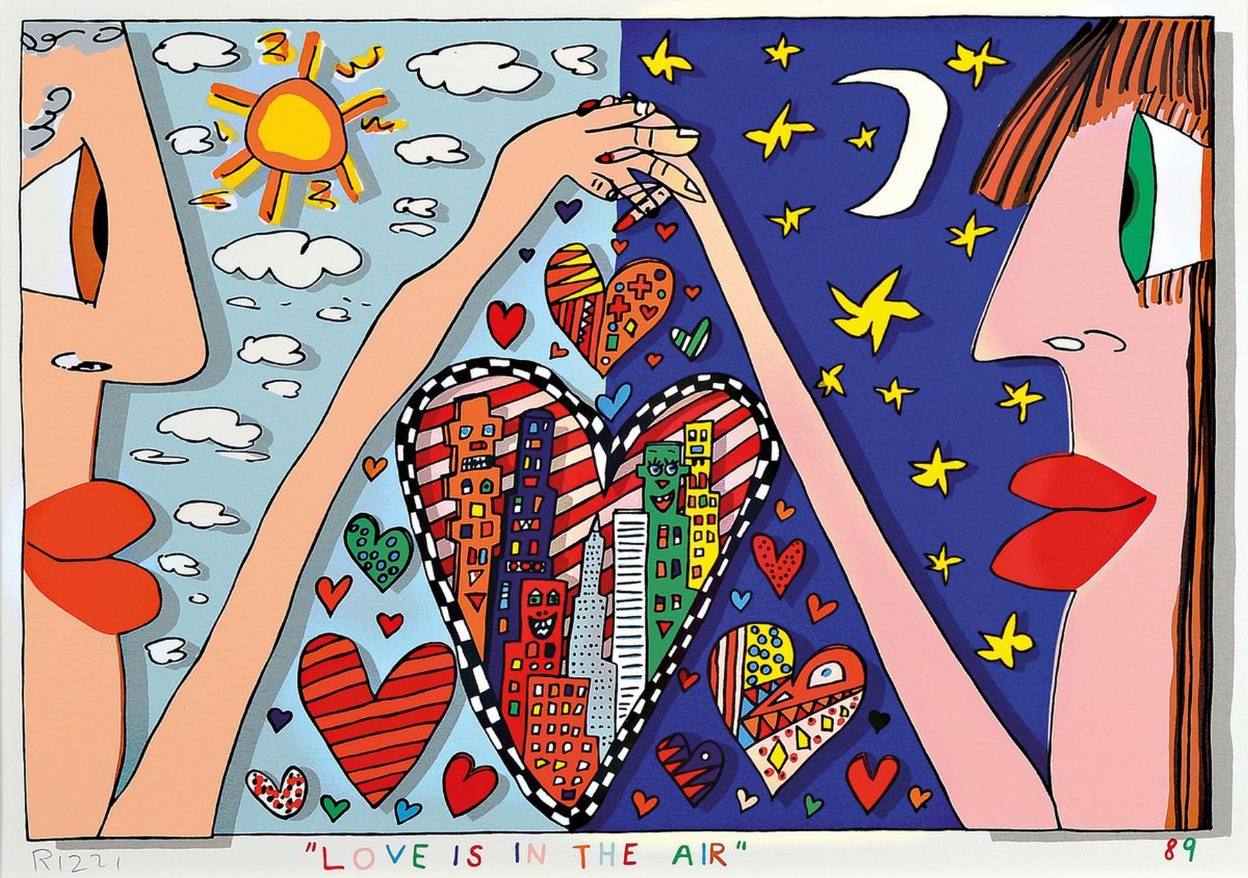 James Rizzi, 1930-2011, "Love is in the Air"handsign., dat. 89, unter Glas gerahmt, gesamt ca. 45x57 cm
