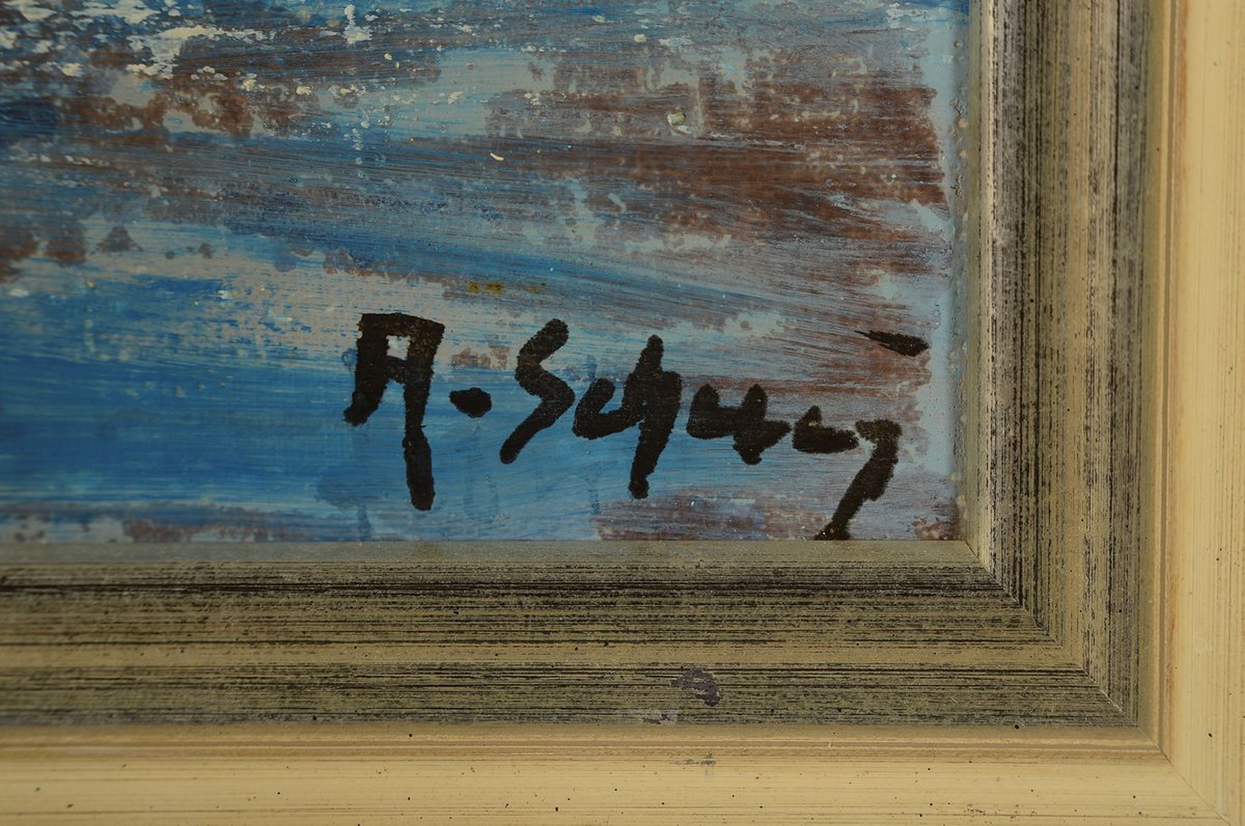 Detail a: Arnold Schatz, 1929 Steppnitz/Pommern-1999 Bielefeld, Italienische Hafenstadt, rückseitig so betitelt, Öl/Lwd, rechts unten signiert, ca. 60x50cm, ...