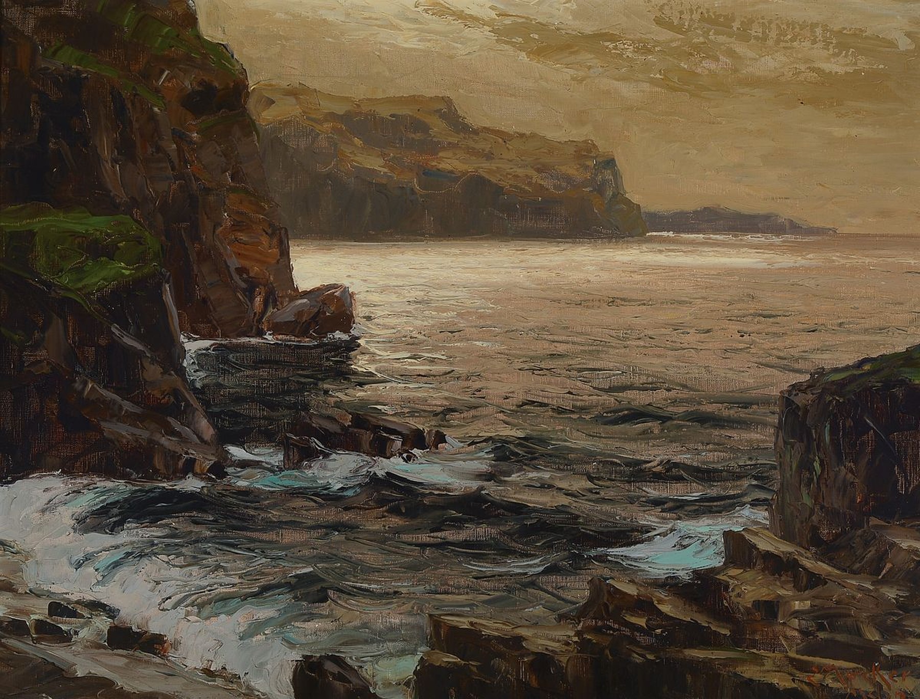 Erich Mercker, 1891 Zabern-1973 München, Küstenlandschaft mit Felsen, Öl/Lwd, rechts unten signiert und bez. Mchn, ca. 65x85cm, R. ca. 93x103 cm