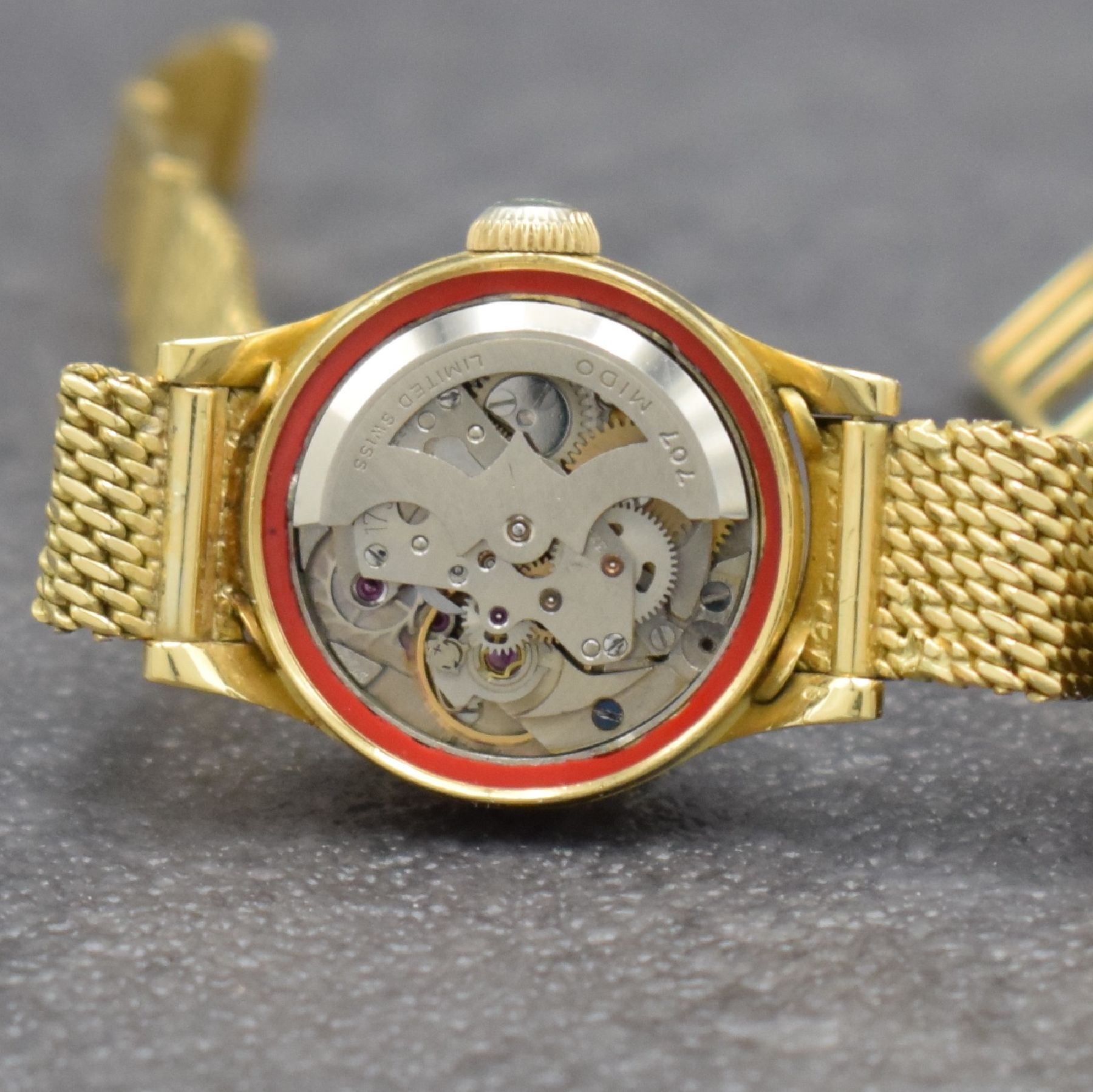 Detail g: MIDO Damenarmbanduhr Serie Multifort in GG 750/000, Automatik, Schweiz um 1955, neutr. Milanaiseband in GG 750/000, Boden verschr., vers. Zifferbl. ...