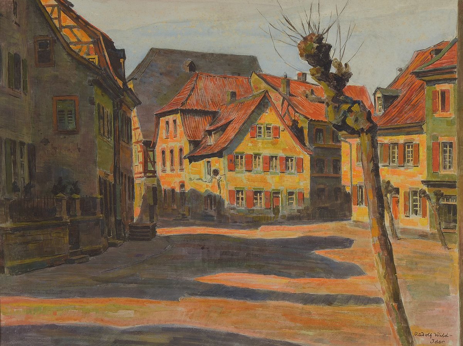 Rudolf Wild-Idar, 1871-1960 Idar-Oberstein, Ansicht aus Meisenheim a. d. Glan, Gouache auf Papier, rechts unten signiert, ca. 45x59cm