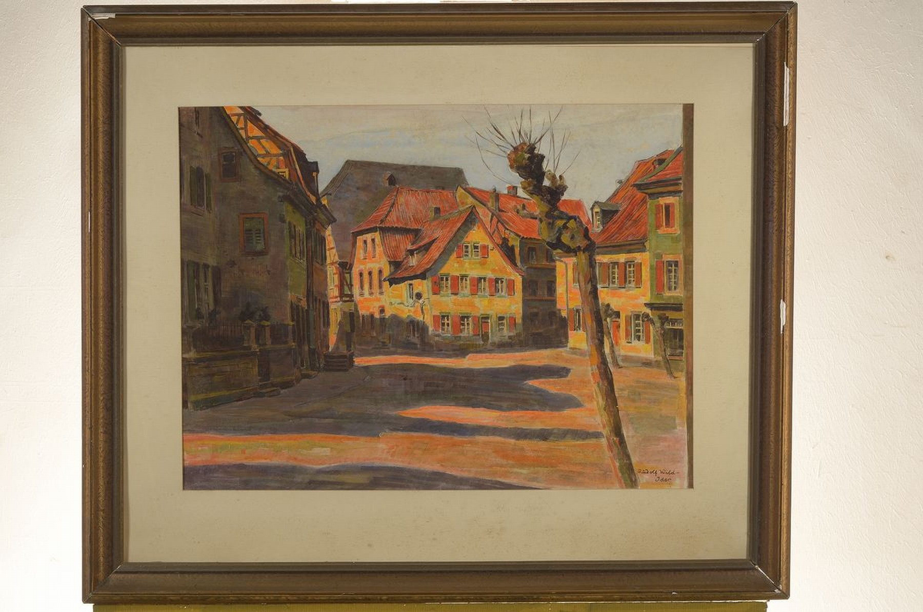 Detail k: Rudolf Wild-Idar, 1871-1960 Idar-Oberstein, Ansicht aus Meisenheim a. d. Glan, Gouache auf Papier, rechts unten signiert, ca. 45x59cm