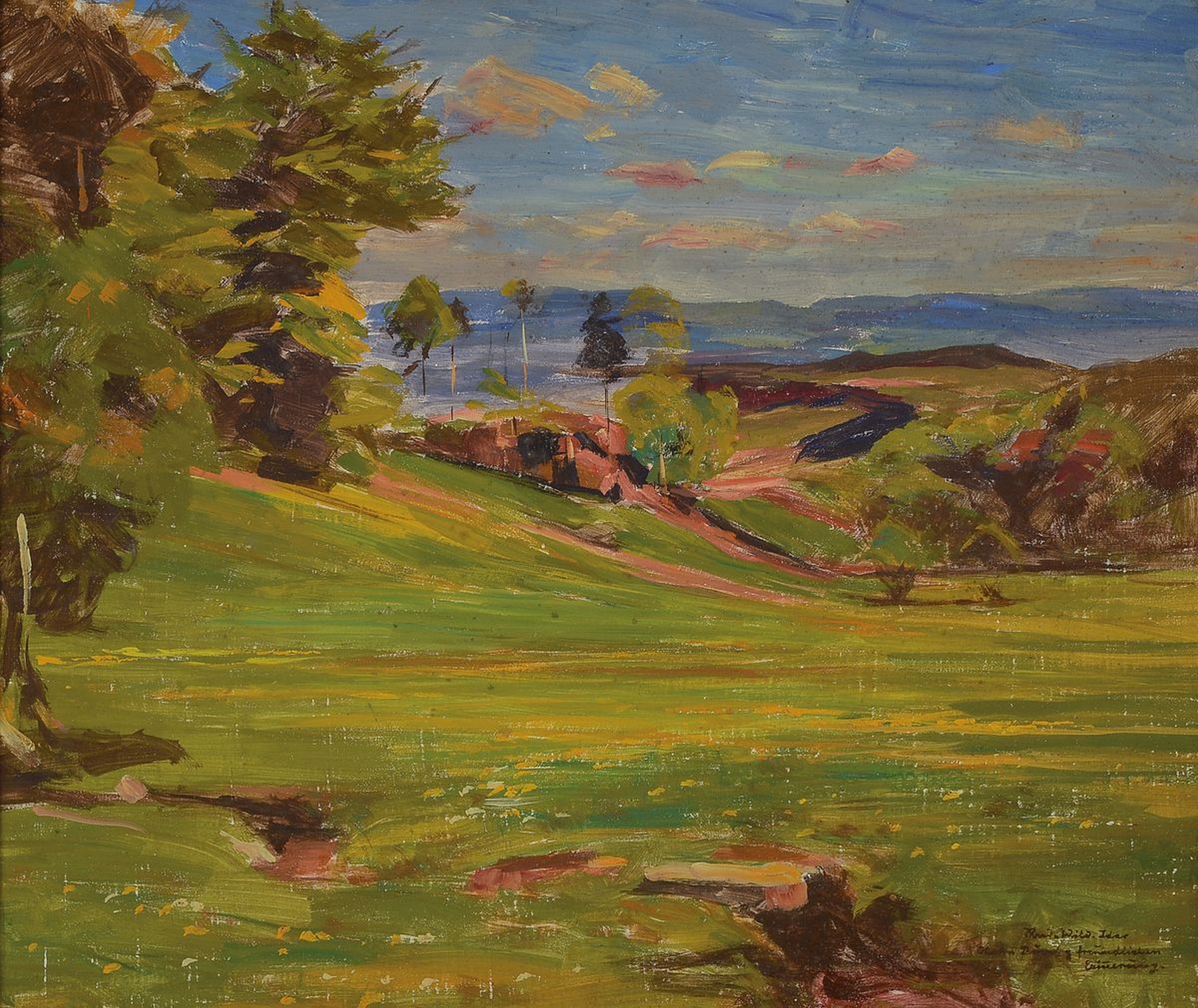Rudolf Wild-Idar, 1871-1960 Idar-Oberstein, Sommerliche Landschaft, Gouache auf Papier, signiert und mit Widmung, ca. 42x50cm, u.Gl., R.