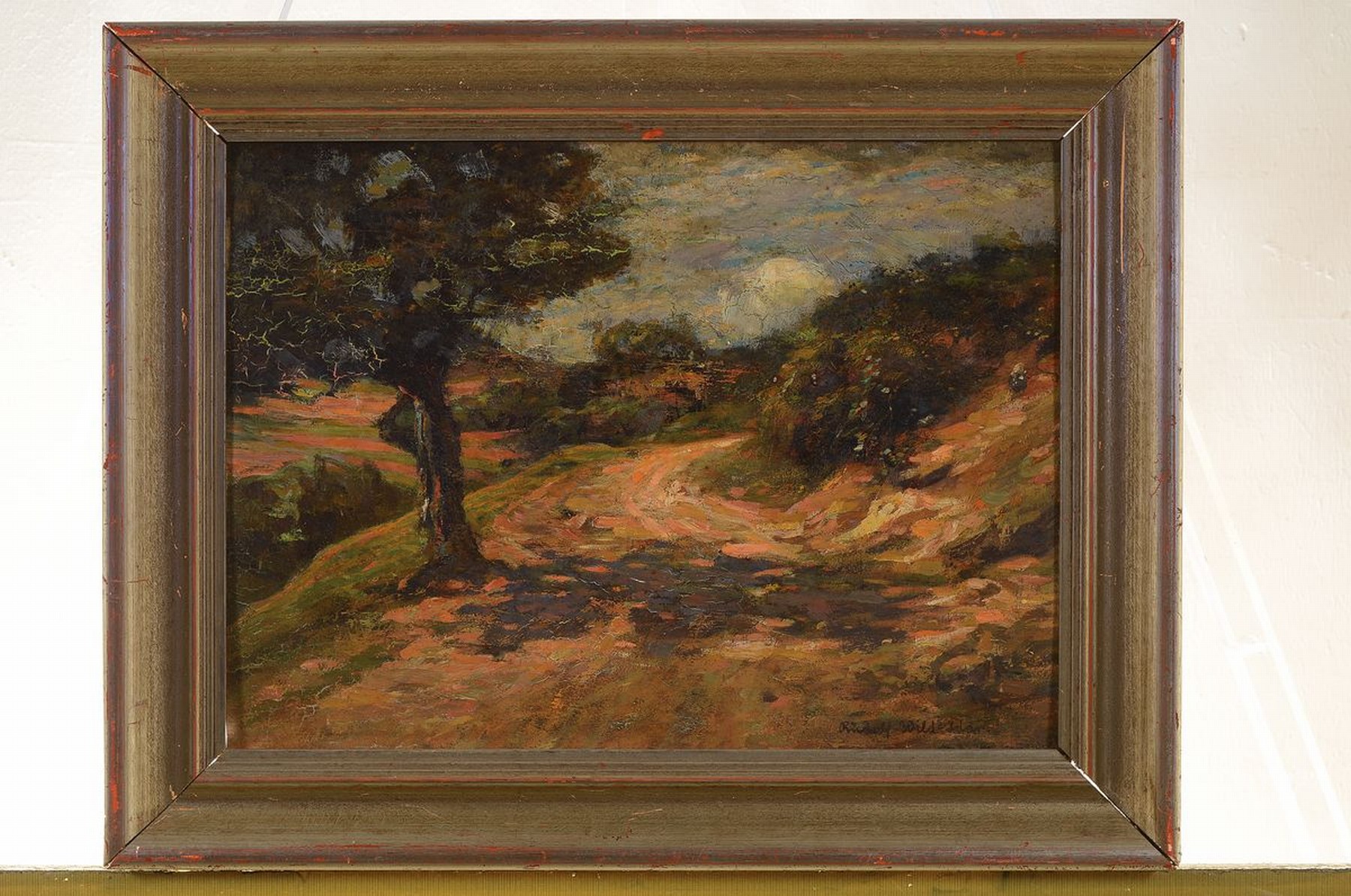 Detail k: Rudolf Wild-Idar, 1871-1960 Idar-Oberstein, Baum am Wegrand, Öl/Holz, rechts unten signiert, altersbedingt krakeliert, ca. 31x43cm, R.