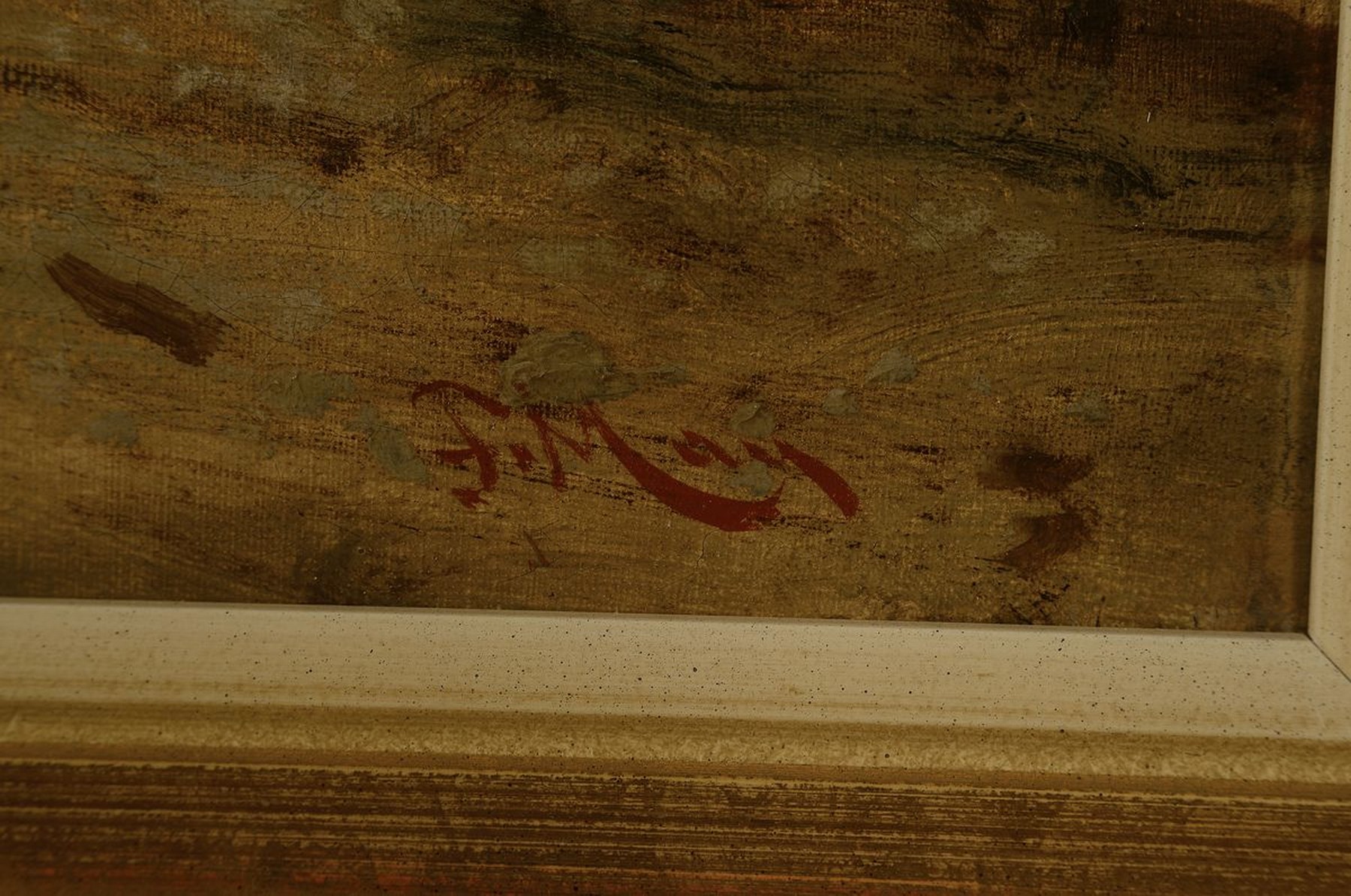 Detail a: F. Mau, südliche Küstenansicht, Uferstraße mit Personen und Blick auf das Meer, Öl/ Lwd, re. unten rot signiert, ca. 52 x 80 cm, Rahmen: 63 x 90 ...