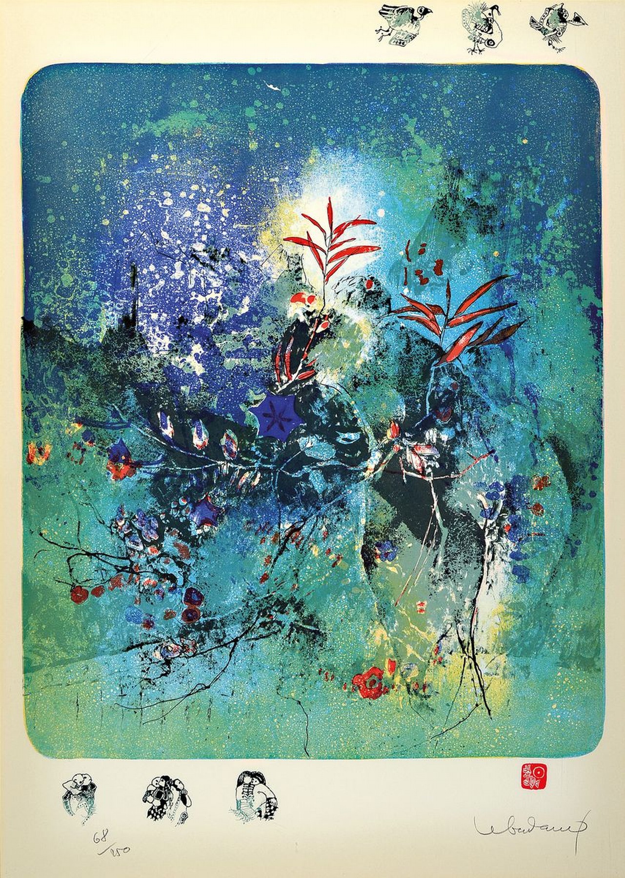 Dang Lebadang, 1921 Vietnam-2015 Frankreich, Farblithographie, handsigniert und num. 68/250, ca. 67x46cm, PP, u.Gl., R. ca. 80x60cm