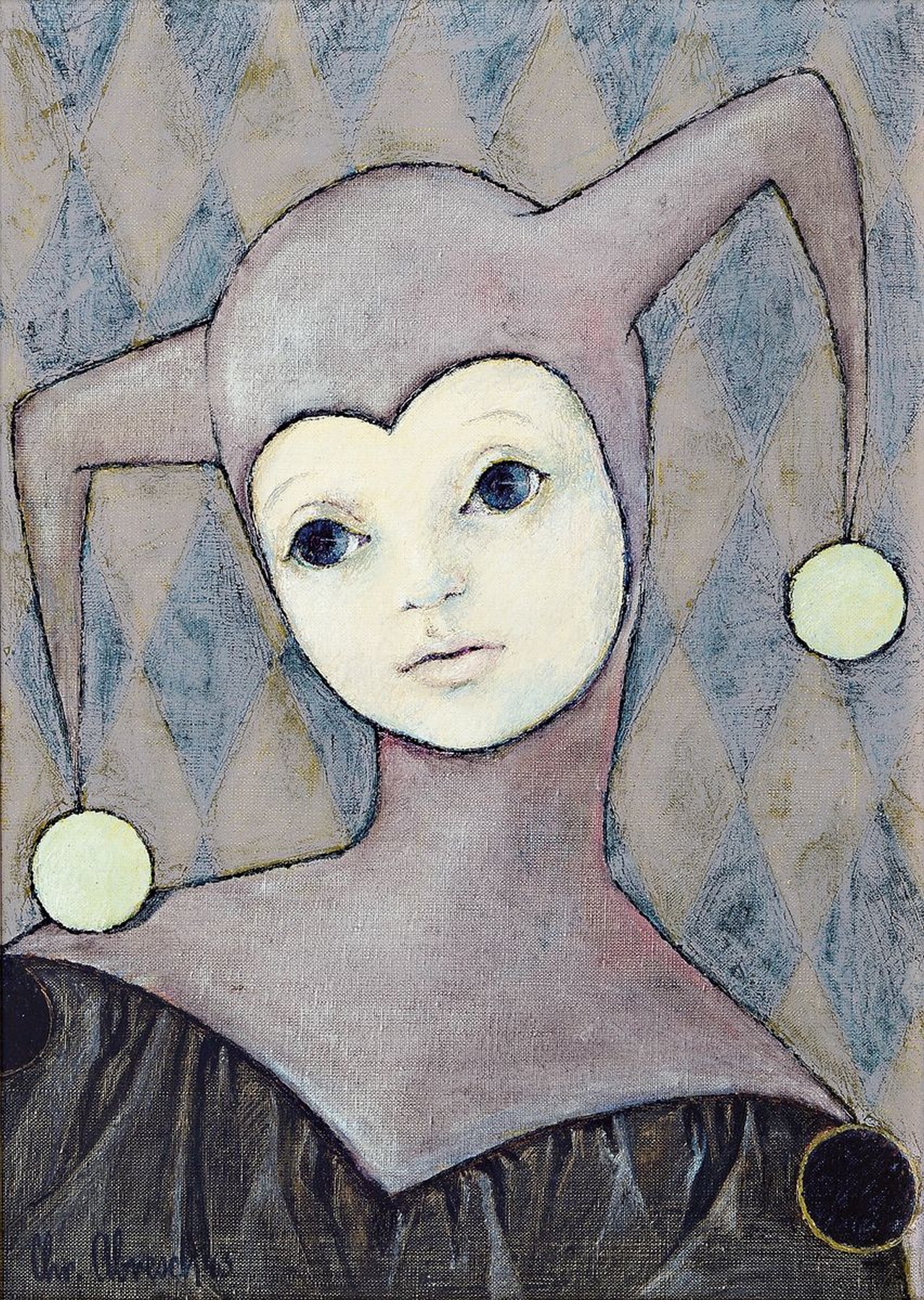 Christel Abresch, 1931 Sulzbach-2011 Neustadt an der Weinstraße, Harlekin, Öl/Lwd, links unten signiert, ca. 50x35cm, R. ca. 60x45cm