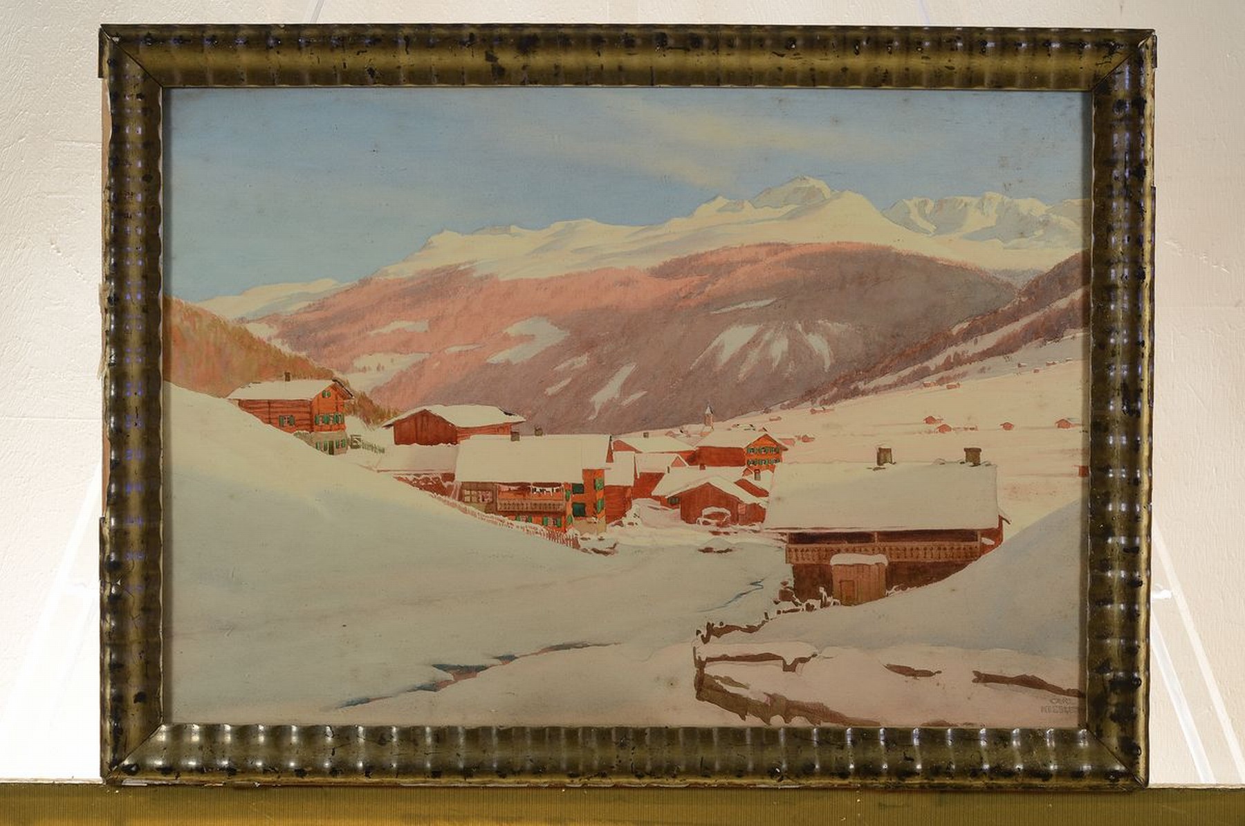Detail k: Carl Kessler, 1876 Coburg-1968 München, verschneite Winterlandschaft im Gebirge, Aquarell auf Papier, rechts unten signiert, ca. 36x52cm, u.Gl., R. ...