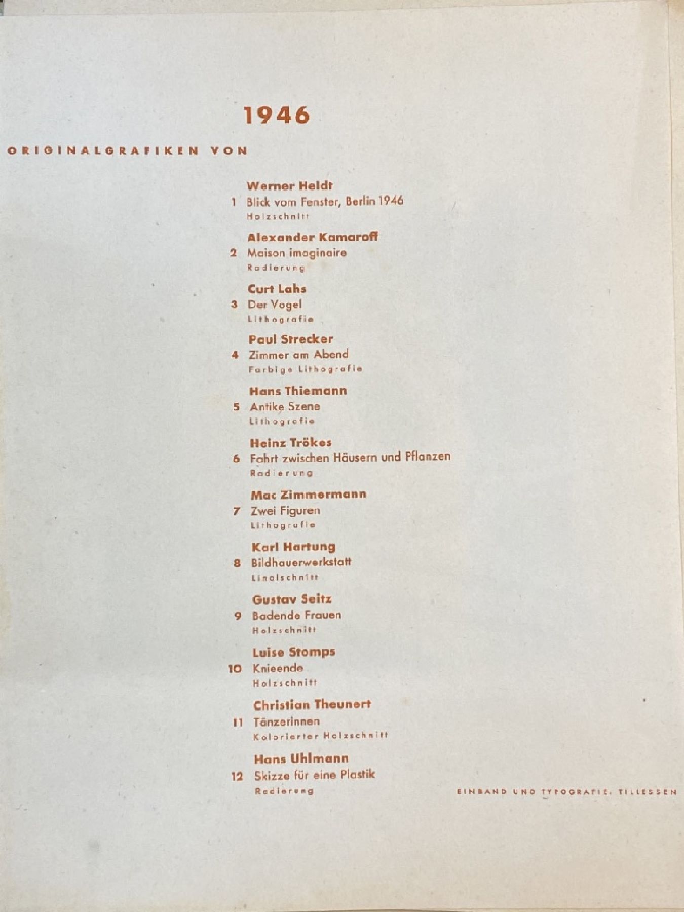 Detail m: Galerie Gerd Rosen: Grafik 1946, Mappe mit 12 Grafiken, alle signiert, orig. Einband, Nr. 110 von 110, mit Arbeiten von: Werner Heldt, Alexander ...