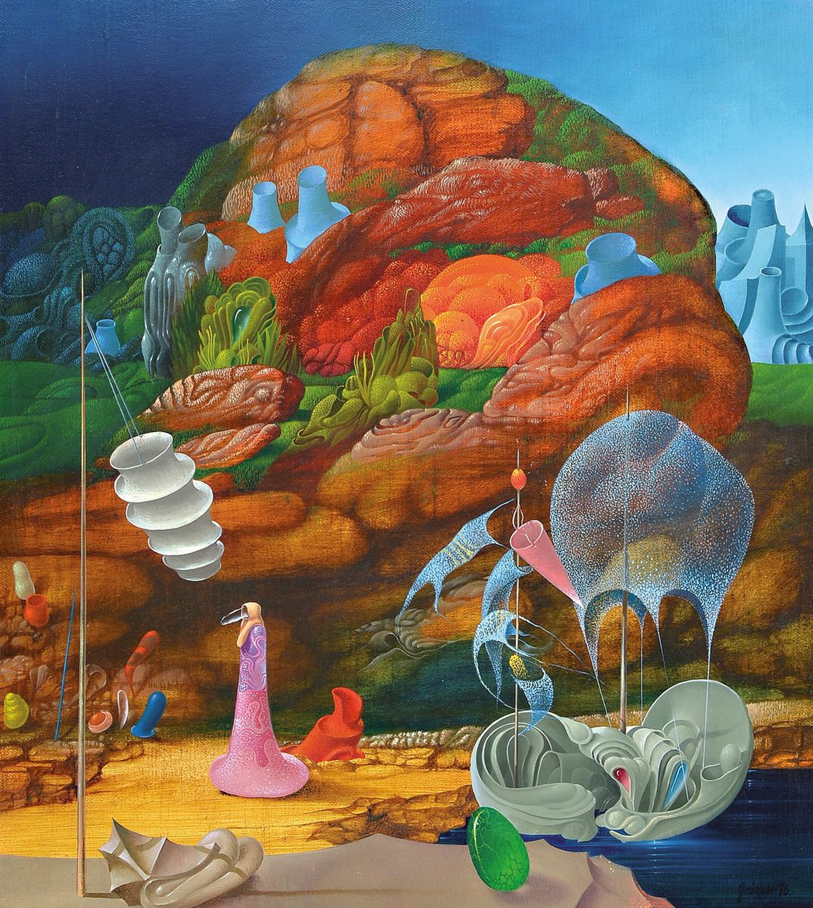 Frank Arno Grüttner, 1840 Berlin-2019 Frankfurt a.M., phantastische Landschaft, Öl/Lwd, rechts unten signiert, ca. 50x45cm, R. ca. 67x61cm