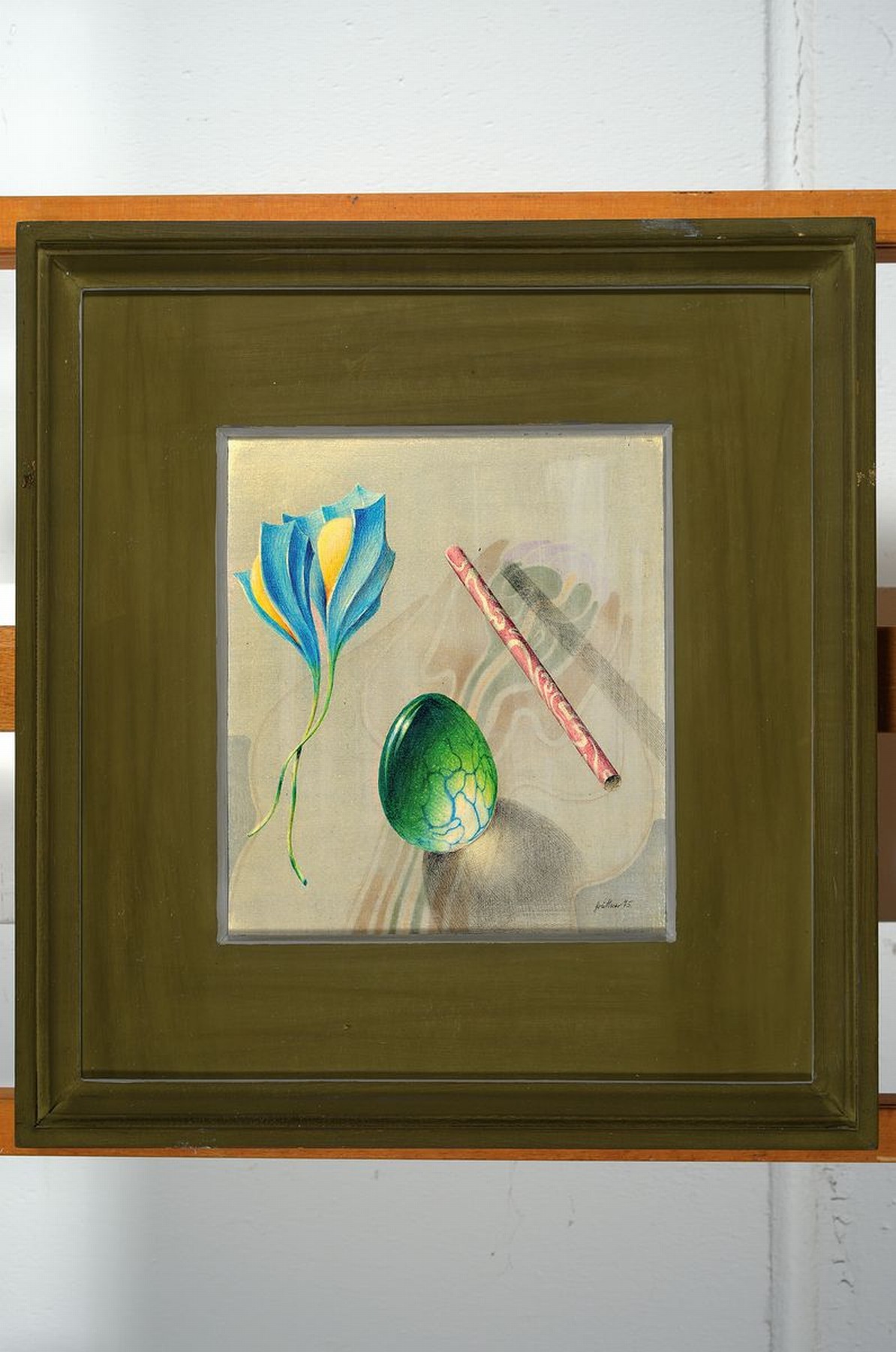 Detail k: Frank Arno Grüttner, 1840 Berlin-2019 Frankfurt a.M., phantastisches Stillleben, Buntstift auf Bütten, signiert und dat. 75, ca. 23x20cm, R. ca. ...