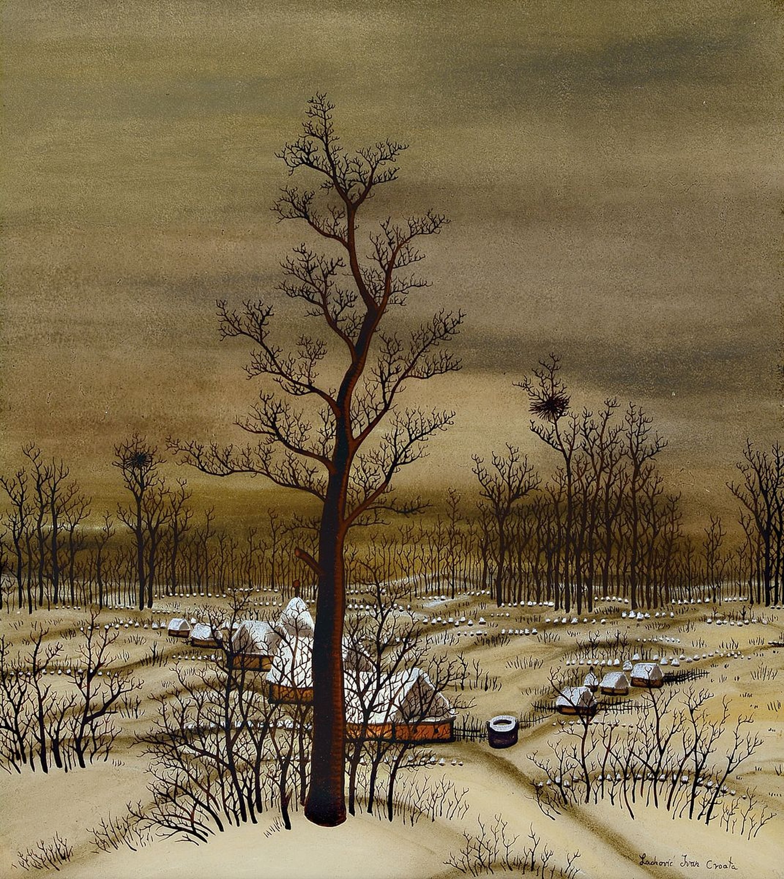 Ivan Lackovic, 1932-2004, Winterlandschaft, Hinterglasmalerei, signiert: Lackovic Ivan Croatia, ca. 40x36cm, R. ca. 53x48cm