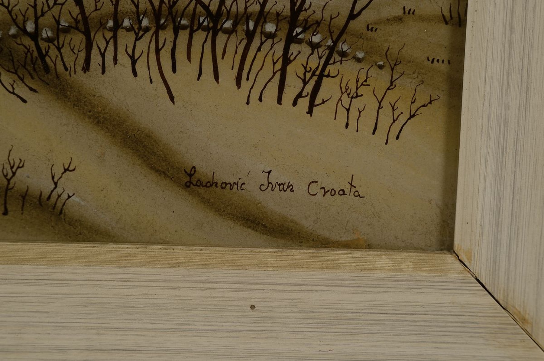 Detail a: Ivan Lackovic, 1932-2004, Winterlandschaft, Hinterglasmalerei, signiert: Lackovic Ivan Croatia, ca. 40x36cm, R. ca. 53x48cm