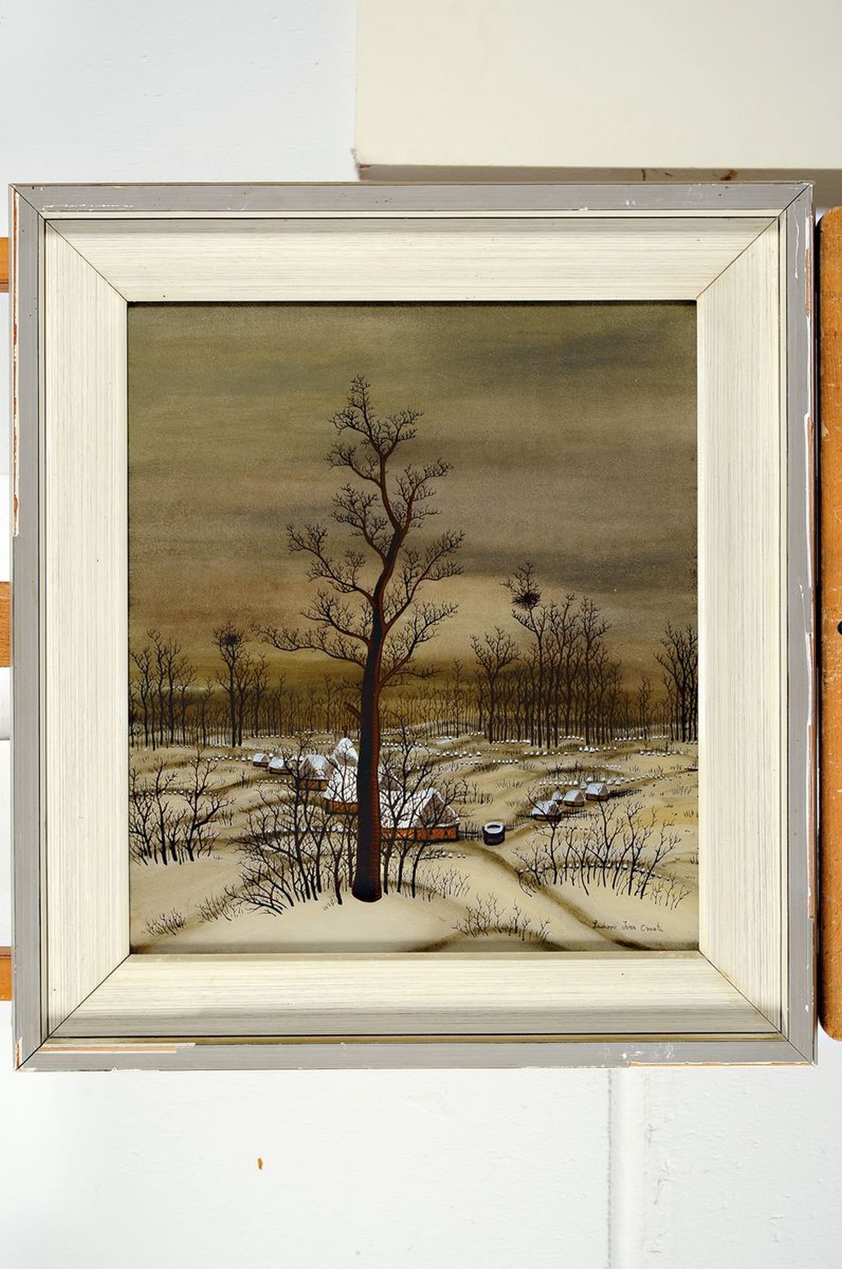 Detail k: Ivan Lackovic, 1932-2004, Winterlandschaft, Hinterglasmalerei, signiert: Lackovic Ivan Croatia, ca. 40x36cm, R. ca. 53x48cm