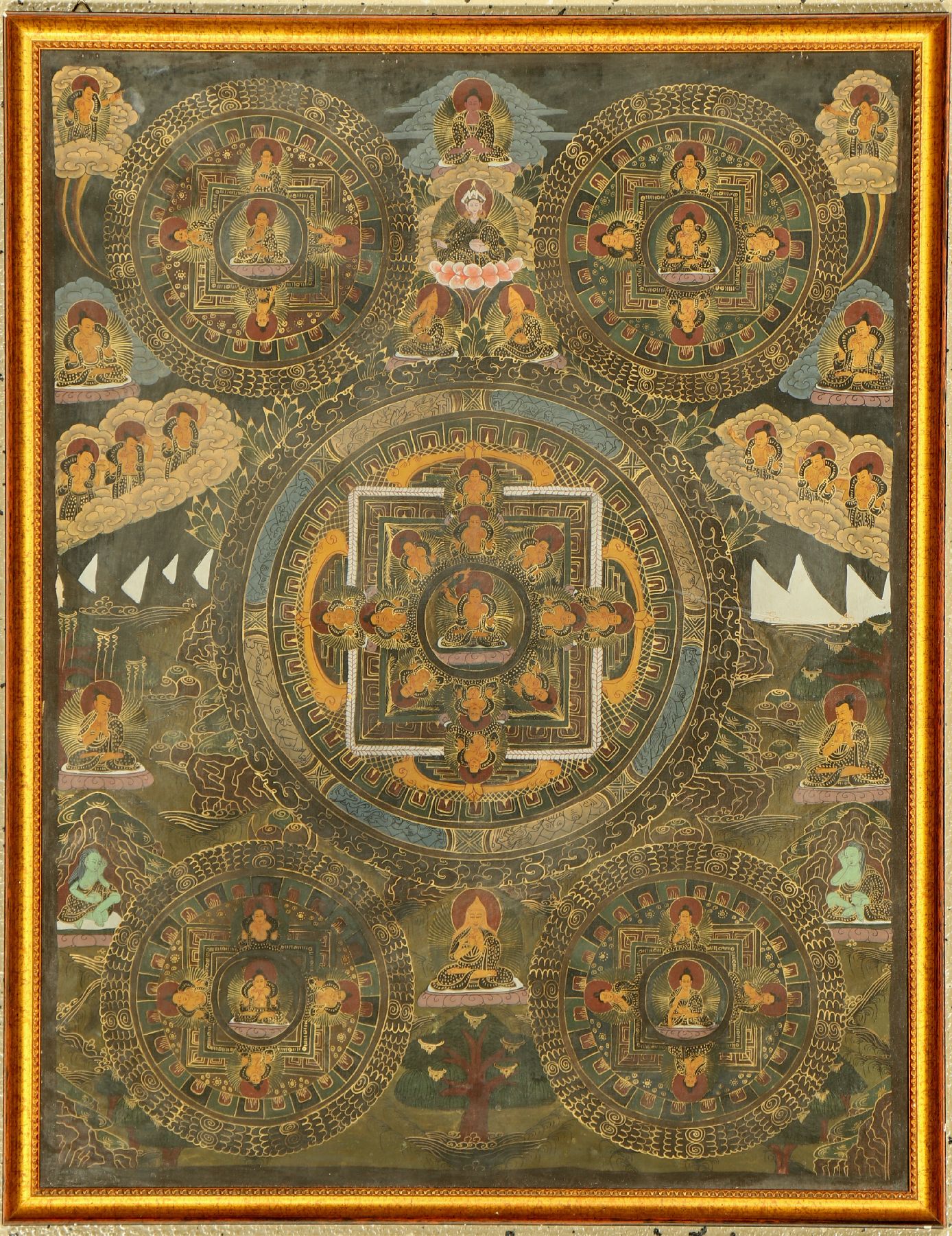 Thangka alt Tibet, ca. 50 Jahre, Papier Malerei, ca. 57 x 72 cm, EHZ: 2