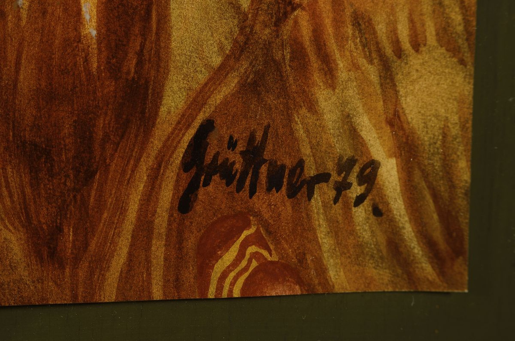 Detail a: Frank Arno Grüttner, 1840 Berlin-2019 Frankfurt a.M., phantastische Landschaft, Blick aus einer Grotte, Gouache auf Papier, rechts unten signiert ...
