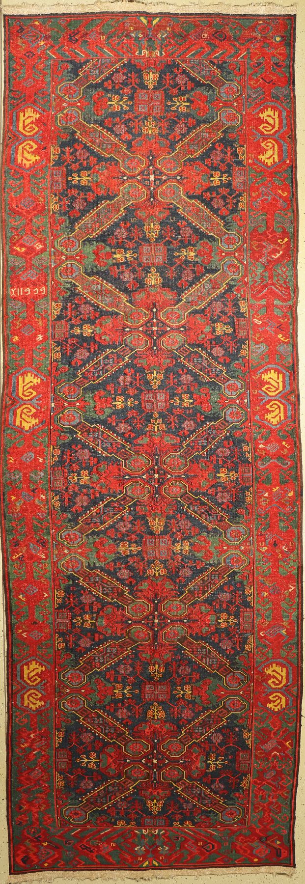 Seichur Sumakh antik, Kaukasus, um 1900, Wolle auf Wolle, ca. 466 x 154 cm, guter Zustand