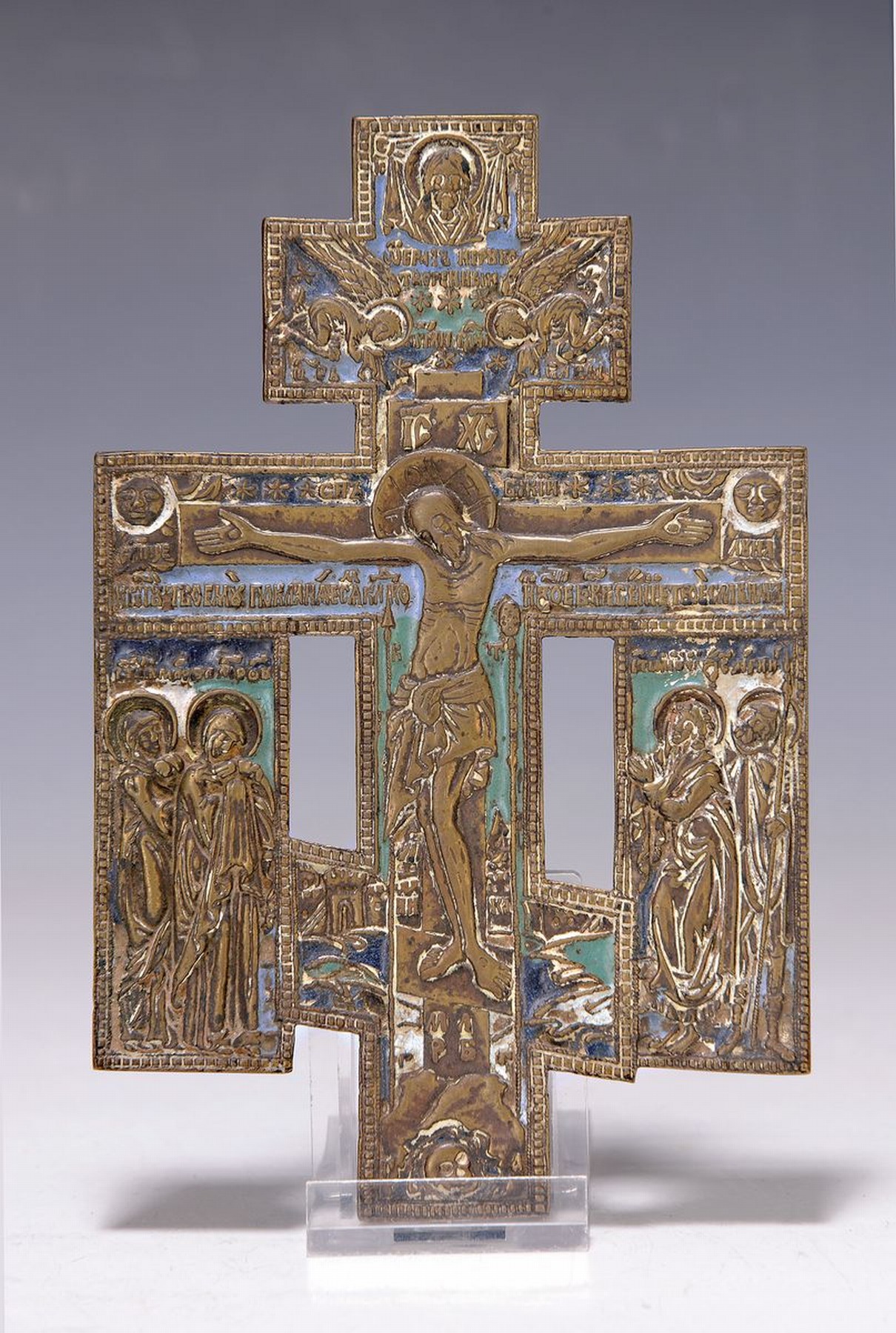 Reiseikone/Hauskreuz, Russland, um 1850, bunt emailliert, ca. 16 x 10 cm