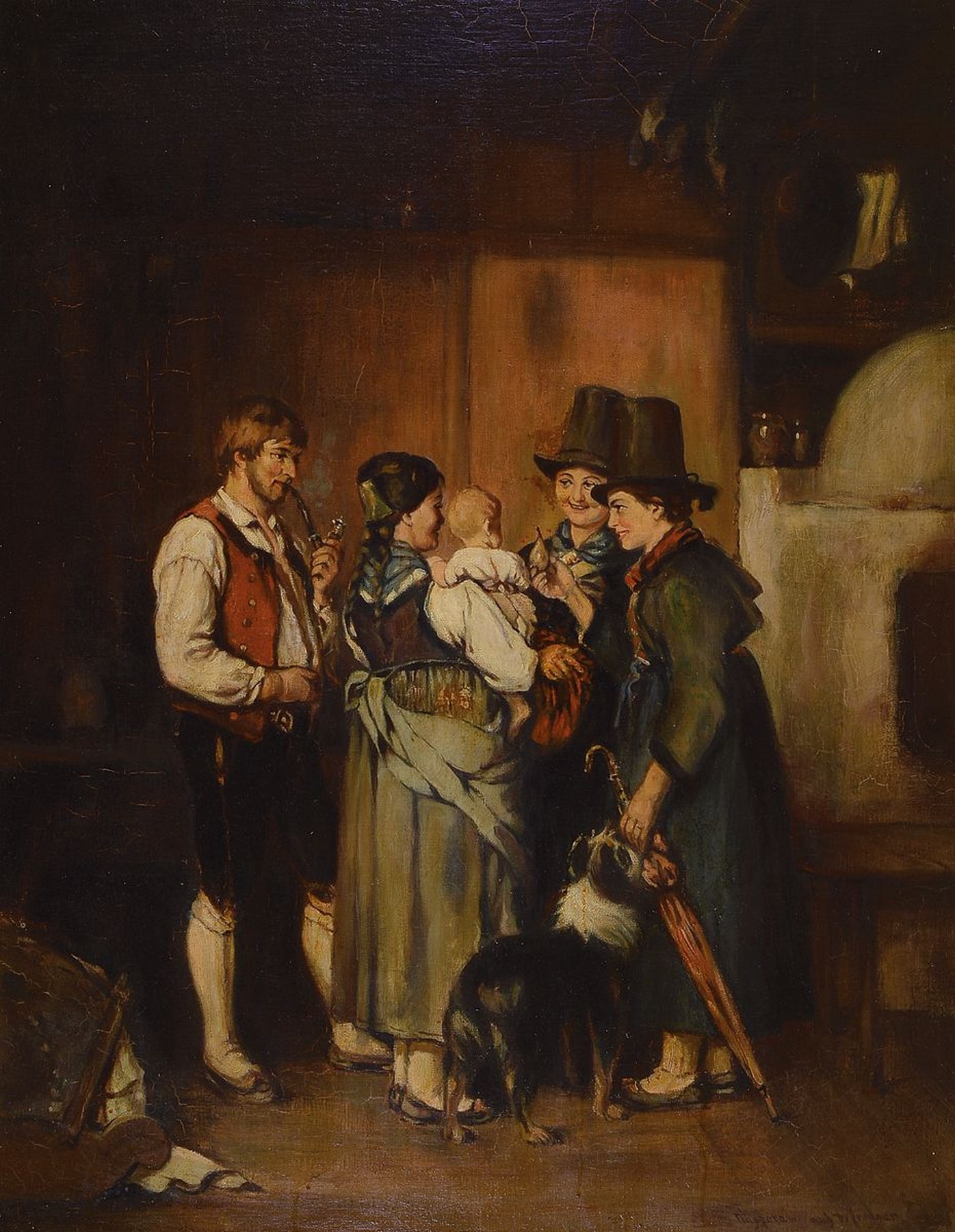 Hans Pinggera, österr. Künstler, 19. Jh., Kopie nach Franz von Defregger, "Der Besuch", das Original entstand um 1875 u. befindet sich in ...