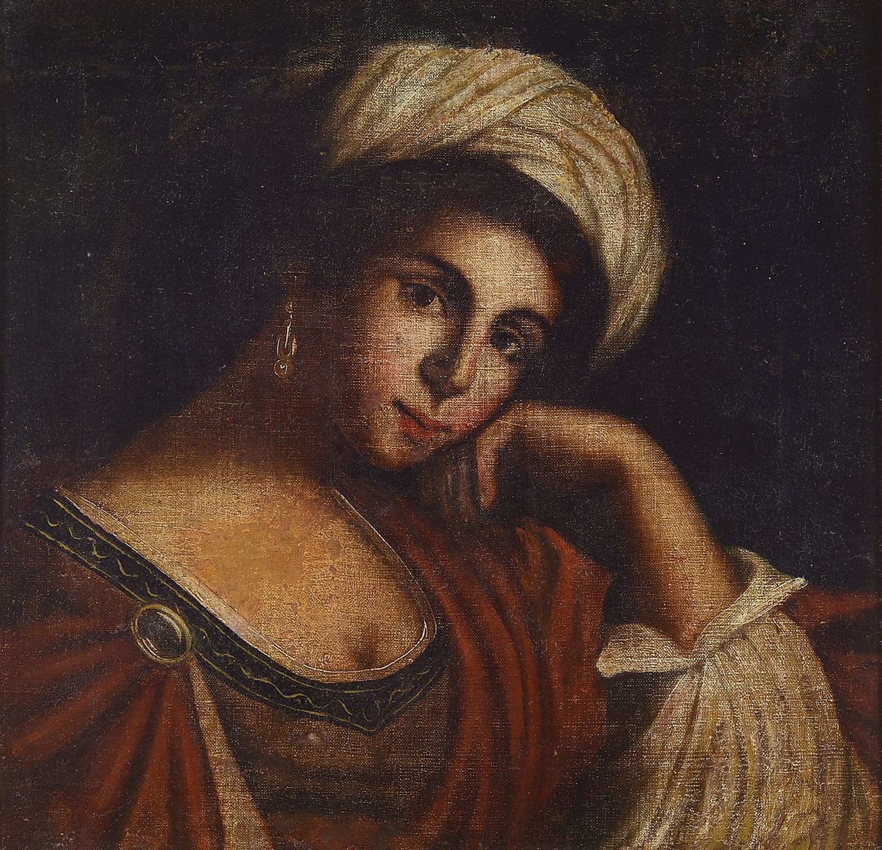 wohl ital. Künstler des 17. Jh., Porträt einer jungen Frau mit Ohrringen, Öl/Lwd., ältere Restaurierung, doubliert, Alters- und ...