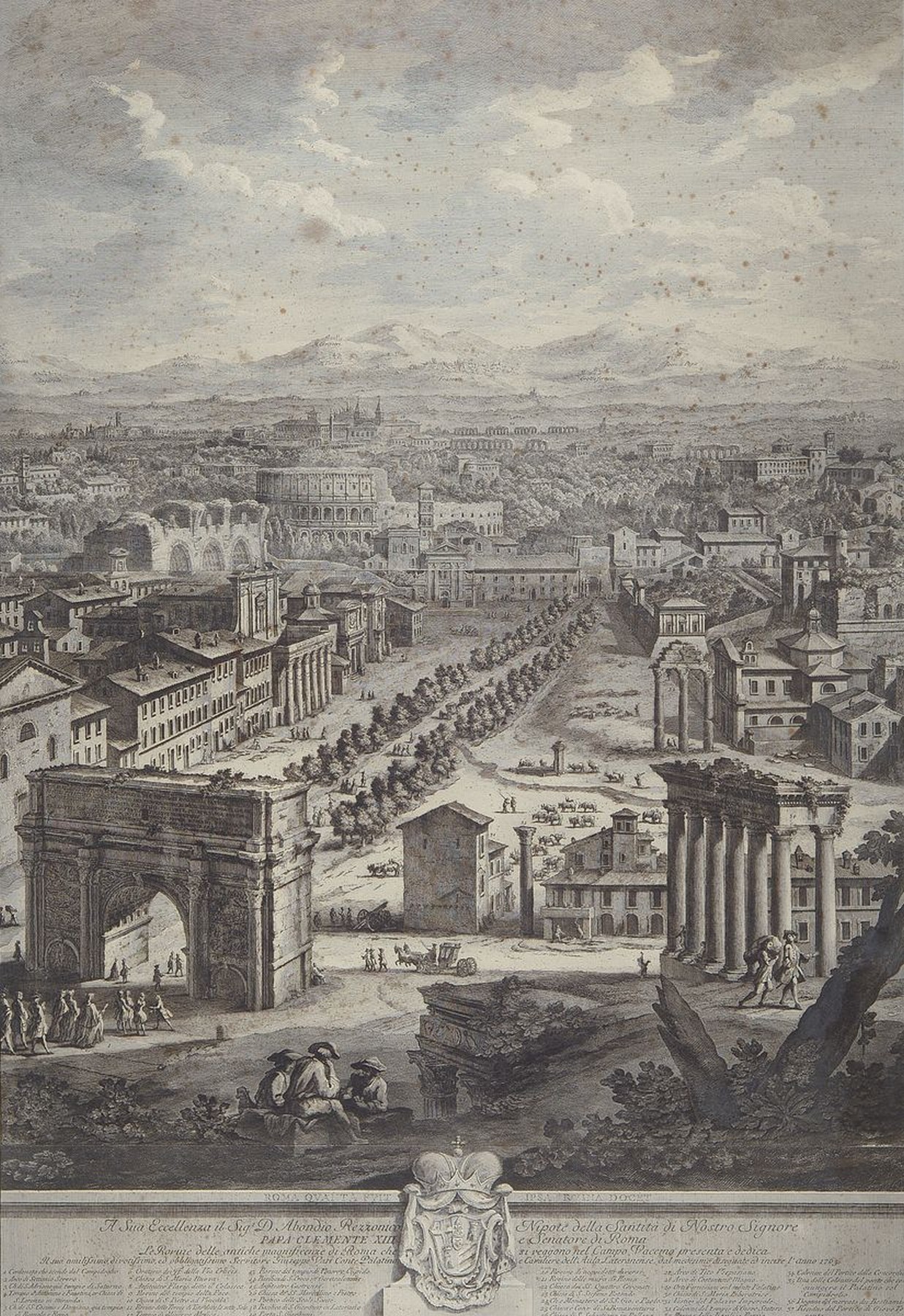 Giuseppe Vasi, 1710 Corleone-1782 Rom, 2 großformatige Kupferstiche mit Ansichten aus Rom, 1x Blick auf Engelsbrücke, Engelsburg und den Petersdom, ...