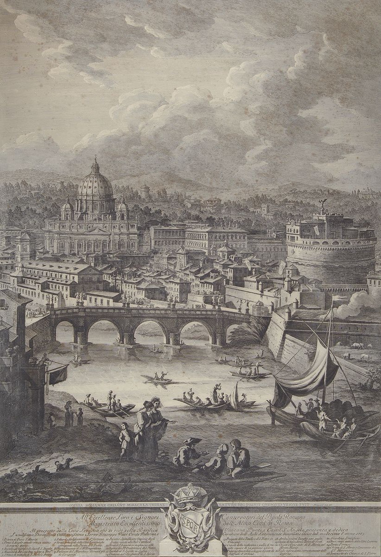 Detail a: Giuseppe Vasi, 1710 Corleone-1782 Rom, 2 großformatige Kupferstiche mit Ansichten aus Rom, 1x Blick auf Engelsbrücke, Engelsburg und den Petersdom, ...