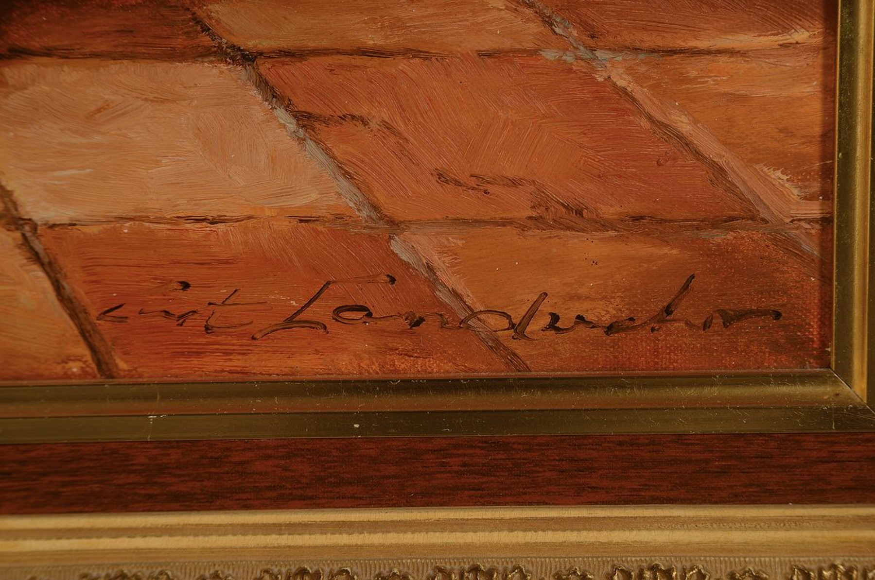 Detail a: Curt A. Landwehr, 1920-1988, Ausbildung am Dörner Institut und an der Akademie München bei Maegle und Naufang, hier: drei Männer in der Gaststube, ...