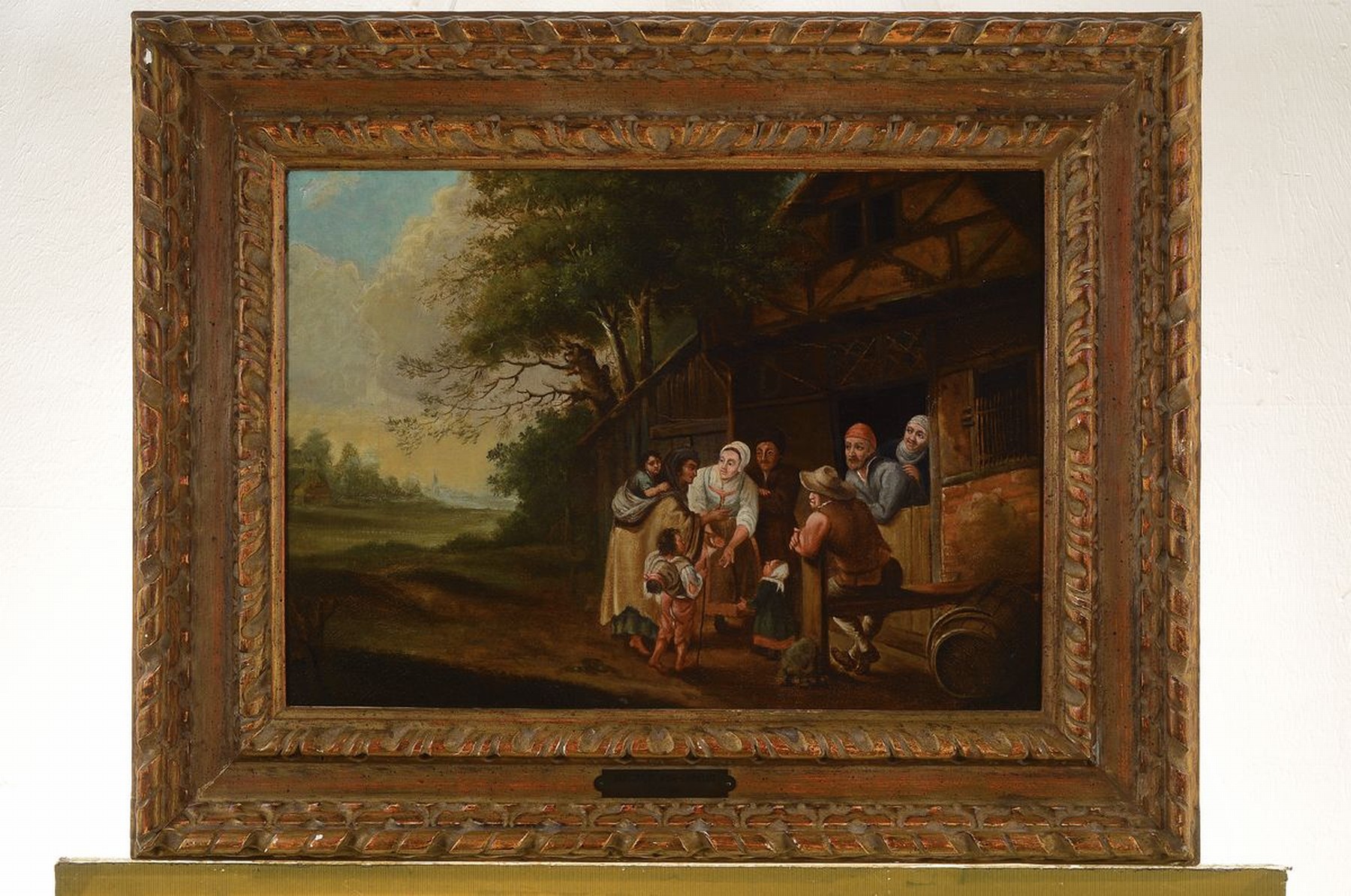 Detail k: Umkreis Josst-Cornelisz Droochslot, 1586 -1666, bäuerliche Szene mit reicher Figurenstaffage, die Personen unterhalten sich mit einer ankommenden ...