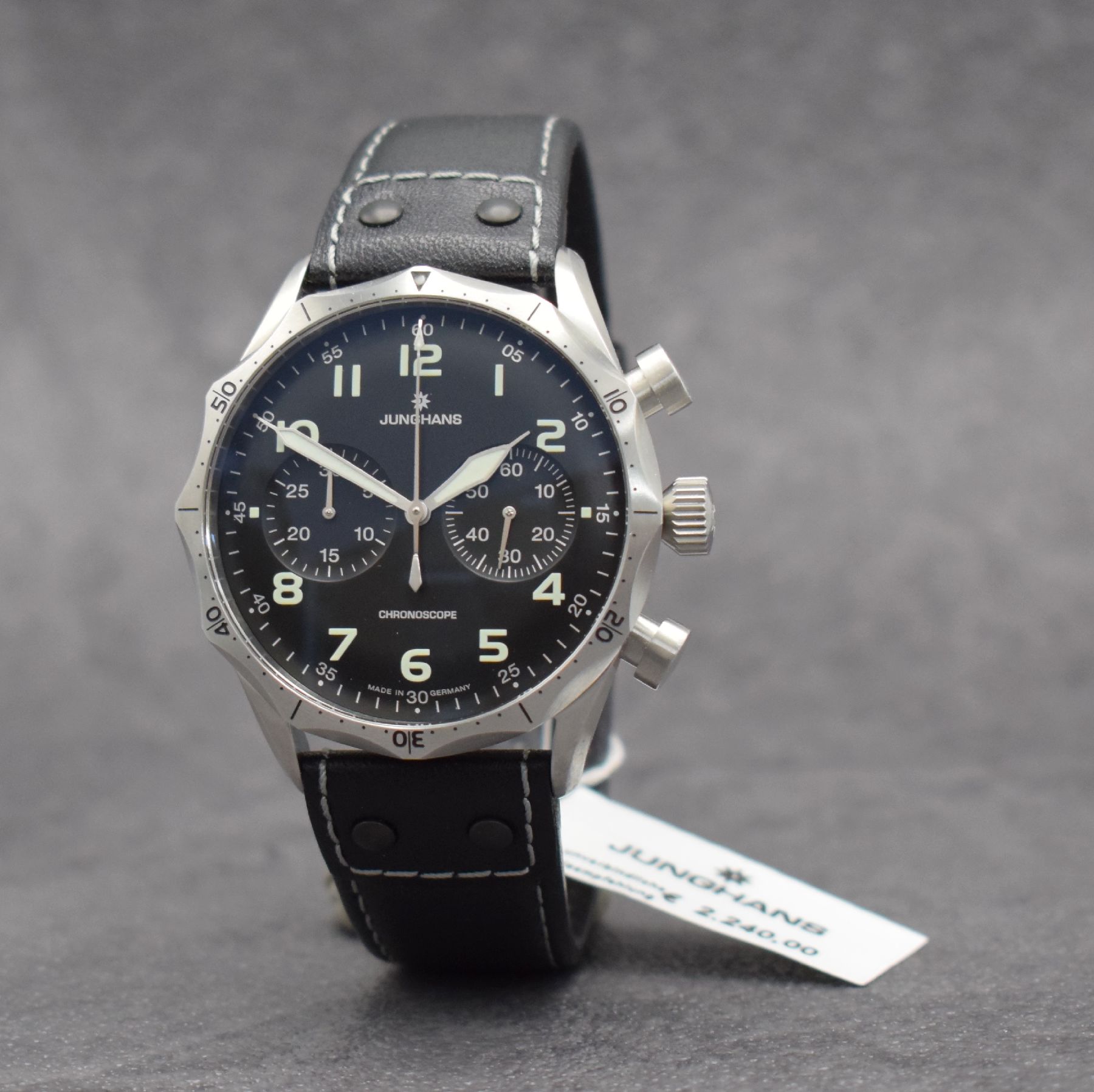 Detail c: JUNGHANS Meister Pilot Armbandchronograph Referenz 027/3590.00, Automatik, Deutschland um 2018, Edelstahlgeh. inkl. orig. Lederband m. orig. ...