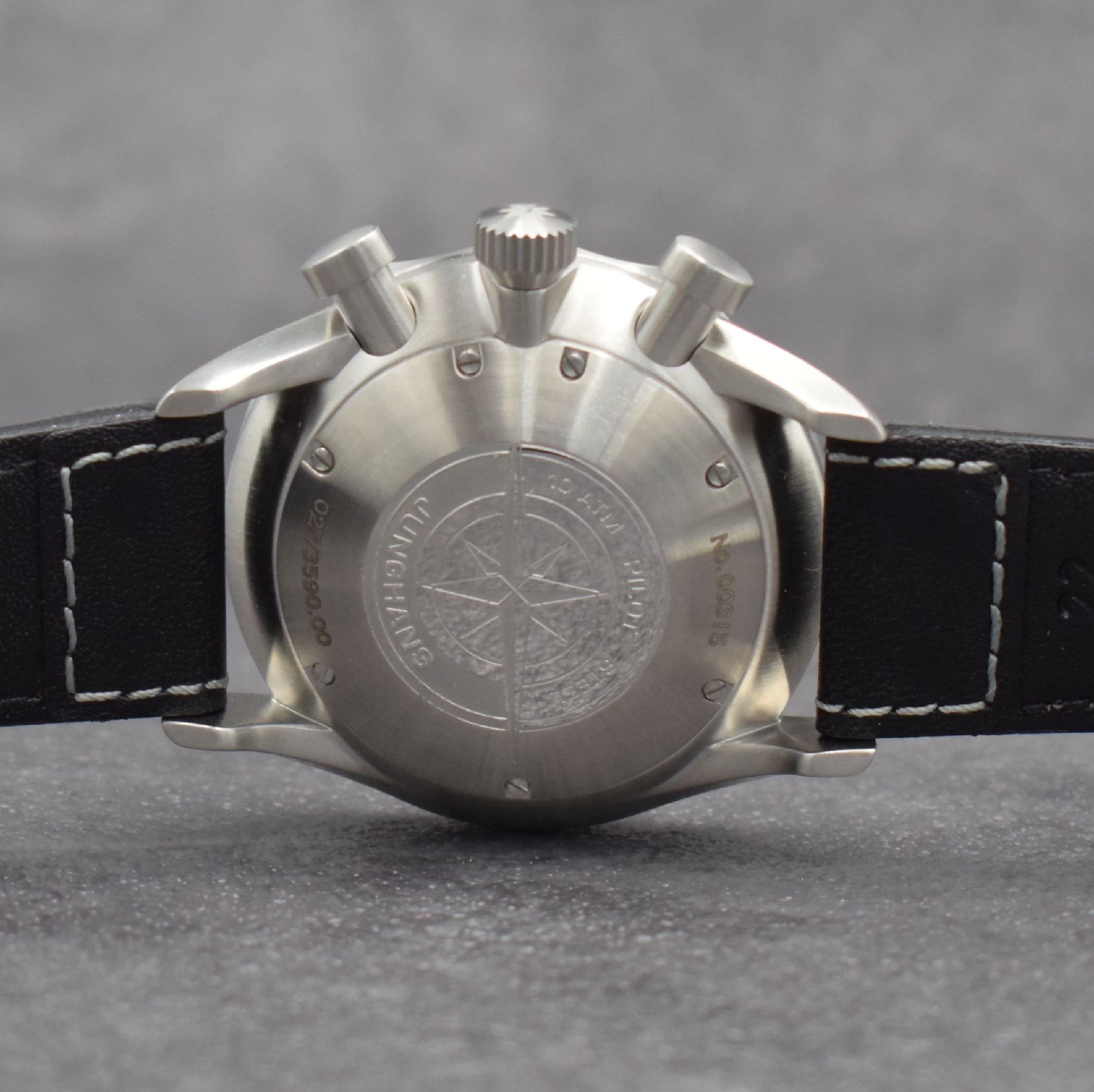 Detail g: JUNGHANS Meister Pilot Armbandchronograph Referenz 027/3590.00, Automatik, Deutschland um 2018, Edelstahlgeh. inkl. orig. Lederband m. orig. ...