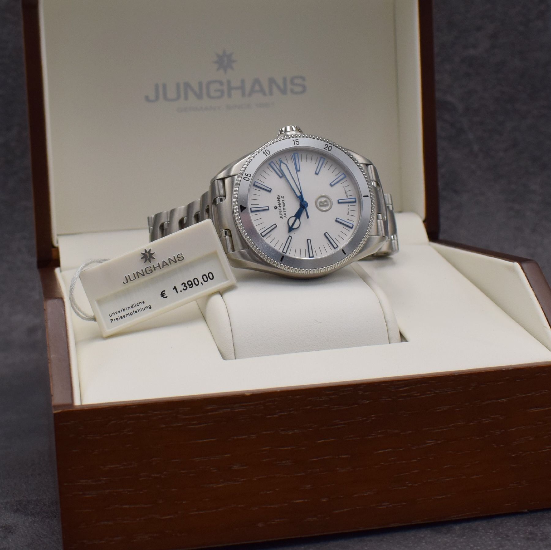 Detail g: JUNGHANS / BOGNER Herrenarmbanduhr Referenz 027/3210.44, Automatik, Deutschland um 2018, Edelstahlgeh. inkl. Gliederband m. dopp. Faltschl., beids. ...