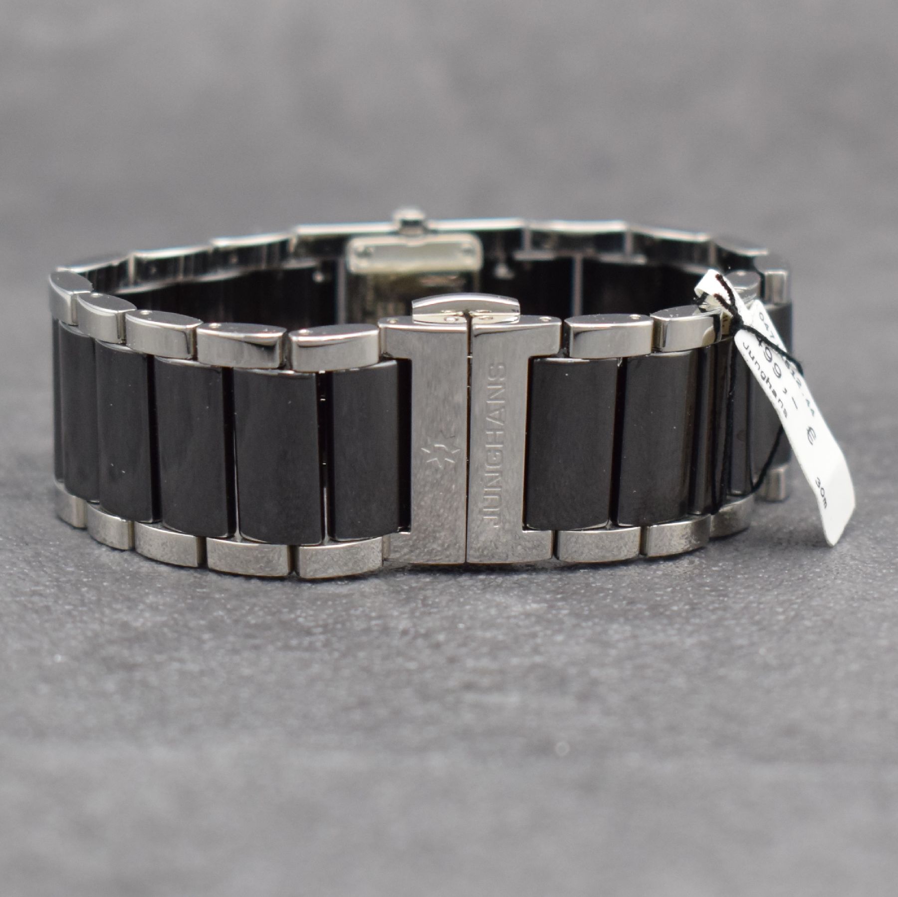 Detail d: JUNGHANS Damenarmbanduhr Collection Anytime Referenz 047/1512.44, Deutschland um 2018, quarz, Edelstahl & Keramik kombiniert, Gliederband m. dopp. ...