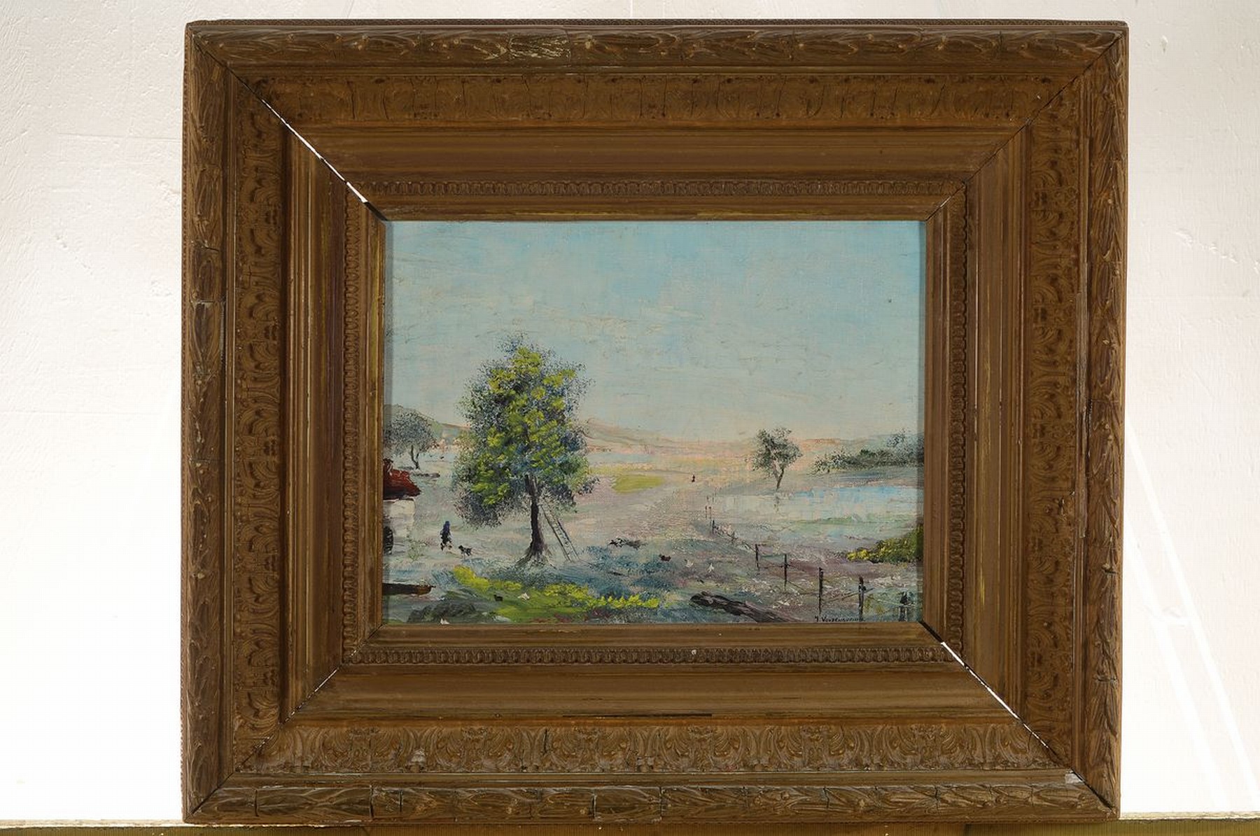 Detail k: J. Vandenbusche, um 1900, impressionistische sommerliche Landschaft mit Bauernhaus, Öl/Lwd, rechts unten signiert, ca. 26x34cm, R. ca. 46x54cm