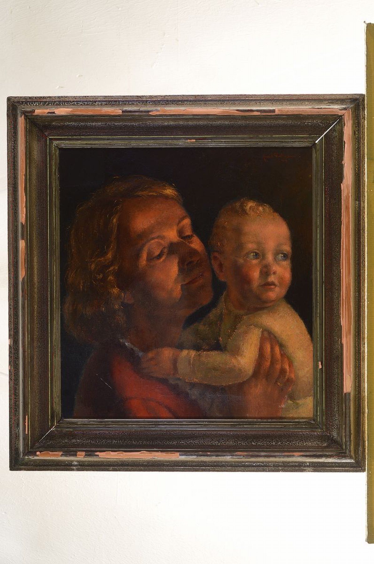 Detail k: Emil Dielmann, 1897 - 1954, Frankfurter Maler, hier Mutter mit Kleinkind, Öl/Lwd, re. u. signiert und dat. 44, rückseitig bezeichnet, ca. 42 x 39 ...
