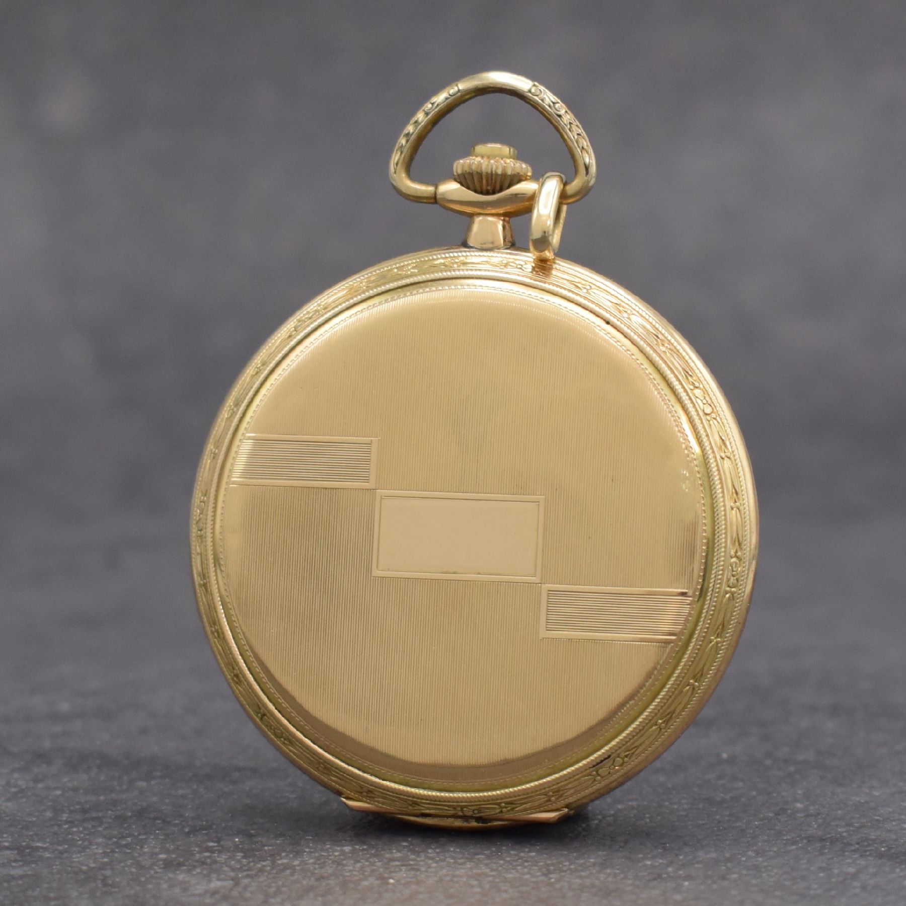 Detail b: Savonette Herrentaschenuhr in GG 585/000, Schweiz um 1930, guill. 2-Deckel Goldgeh. dell., verg. Cuv., verg. Zifferbl. m. Breguet-Std.-Zeichen ...