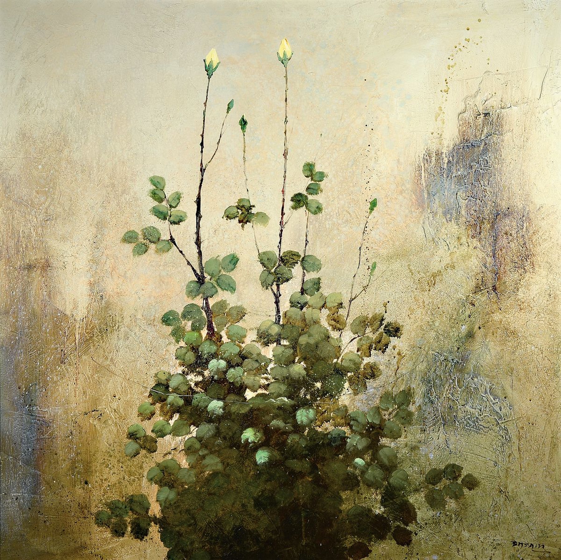 Basam (José Barbeta), geb. 1948, Valencia, gelbe Rosen, re. u. signiert, ca. 100 x 100 cmbzw. 112 x 112 cm