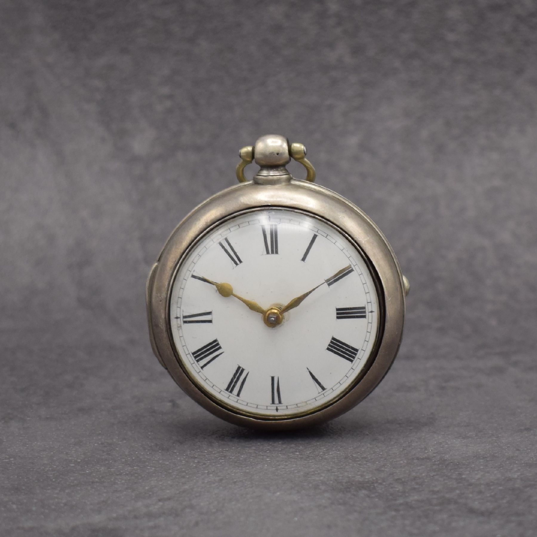 Wn. ROBERTS Derby Spindeltaschenuhr in Silber, Hallmark London 1820, glattes Geh. & Übergeh. dell., Emailzifferbl. m. röm. Zahlen besch., ...
