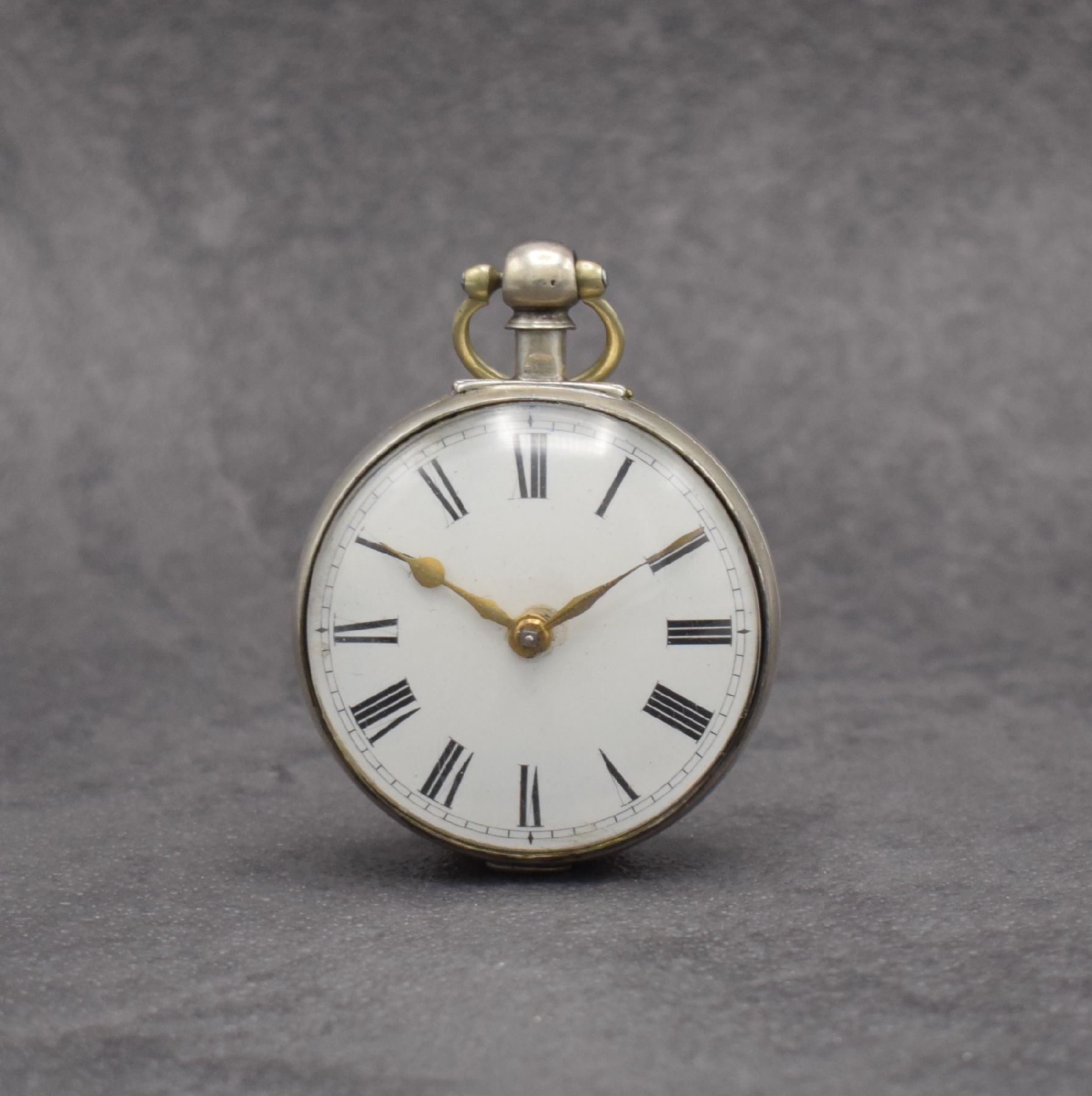 Detail b: Wn. ROBERTS Derby Spindeltaschenuhr in Silber, Hallmark London 1820, glattes Geh. & Übergeh. dell., Emailzifferbl. m. röm. Zahlen besch., ...