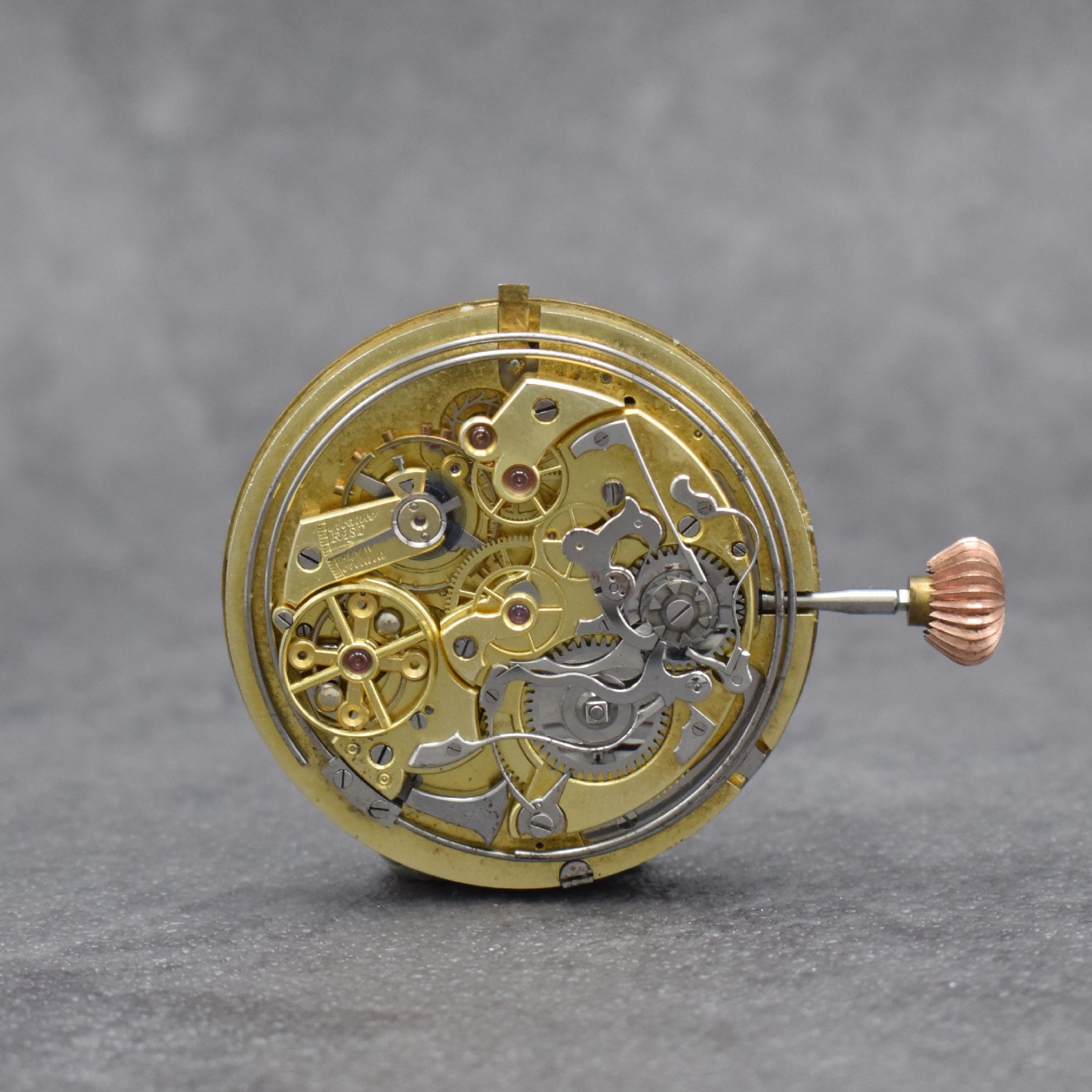 J.CADET-PICARD Savonette-Werk mit Chronograph & Minutenrepetition, Schweiz um 1910, verg. Ankerwerk, Komp.-Unruh m. Breg.-Spir., pol. Kadratur m. ...