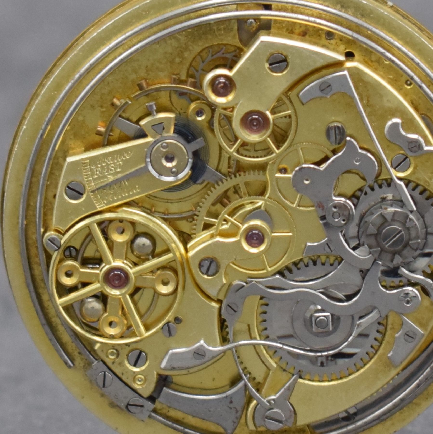 Detail a: J.CADET-PICARD Savonette-Werk mit Chronograph & Minutenrepetition, Schweiz um 1910, verg. Ankerwerk, Komp.-Unruh m. Breg.-Spir., pol. Kadratur m. ...