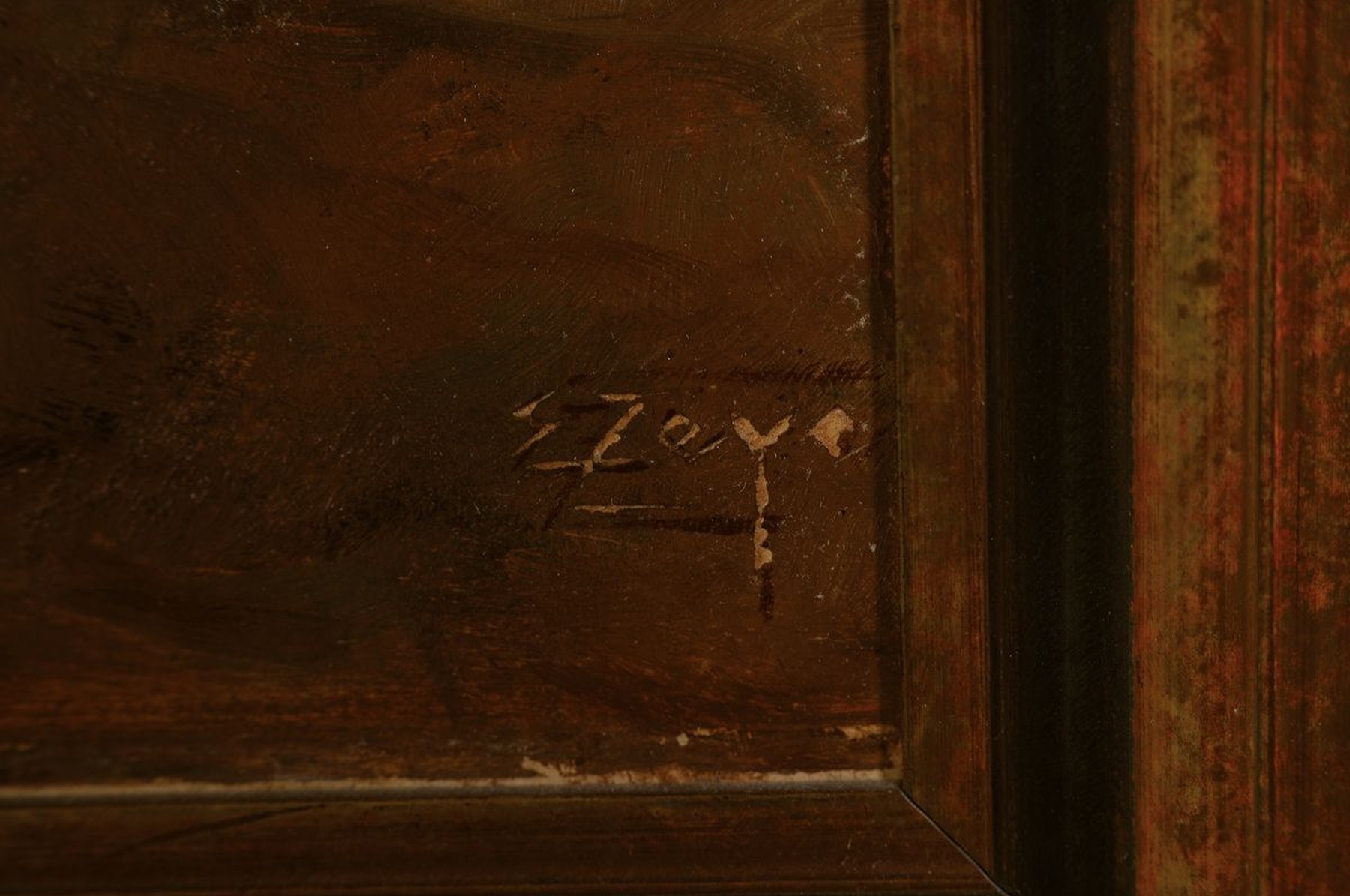 Detail a: Erich Zeyer, 1903 Stuttgart-1960, Bauer treibt zwei Kühe vor sich her, Öl/ Malkarton, rechts unten signiert, ca. 60x73cm, R. ca. 73x90cm