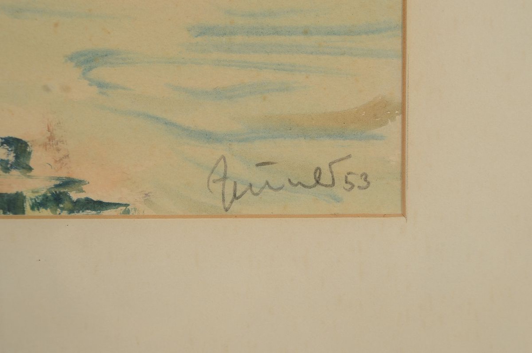 Detail a: Georg Günter Zeuner, 1923 Dresden-2011 Speyer, Blick über den Rhein auf den Dom zu Speyer, Aquarell auf Papier, leicht gebräunt, rechts unten ...
