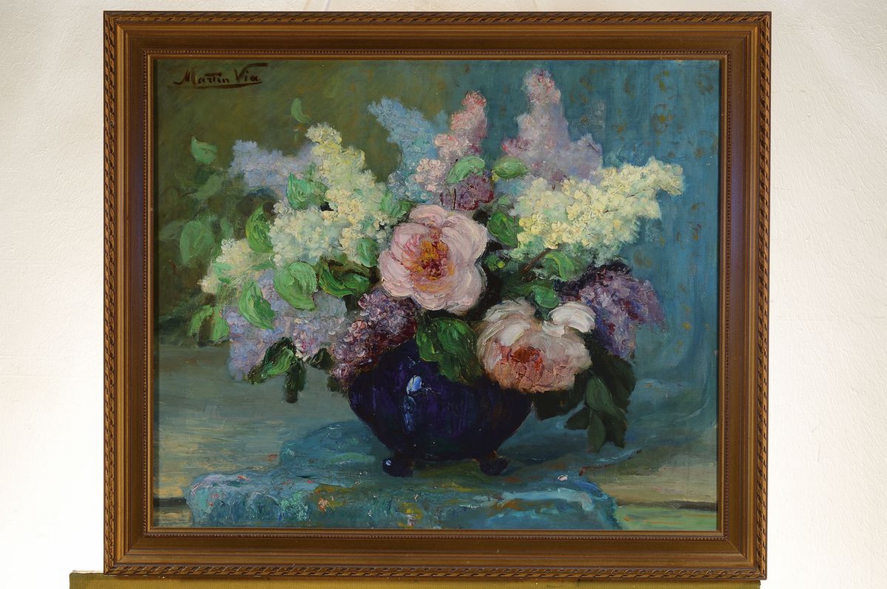 Detail k: Martin Via, Maler der 1. Hälfte des 20. Jh., Blumenstillleben, Öl/Lwd, links oben signiert, ca. 54x65cm, R. ca. 63x74cm