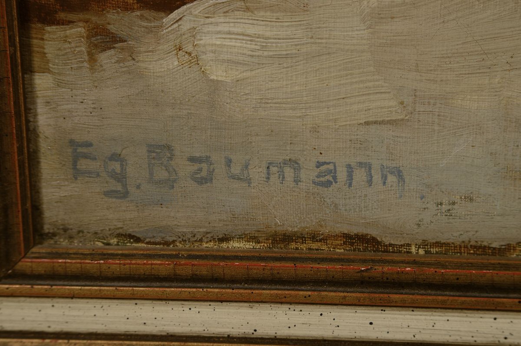 Detail a: Egon Baumann, deutscher Maler der 1. Hälfte des 20. Jh., Winterlandschaft mit Bachlauf im Wald, Öl/Lwd, links unten signiert, ca. 70x86cm, R. ca. ...