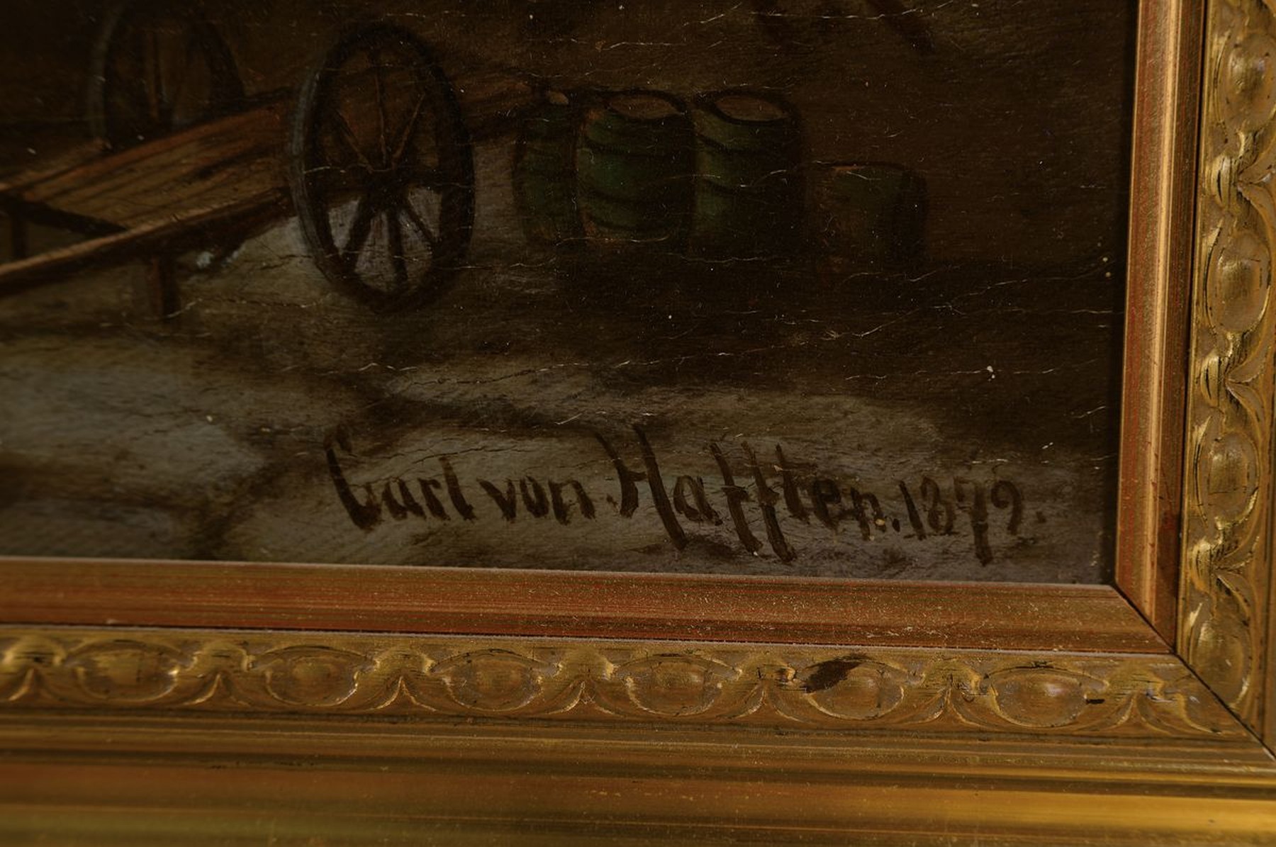 Detail a: Carl Freiherr von Hafften, 1834 Wismar-1884 Dresden, Segelboote im Sturm vor einem Hafen, Öl/Lwd, rechts unten signiert und dat. 1879, ca. 62x100cm, ...
